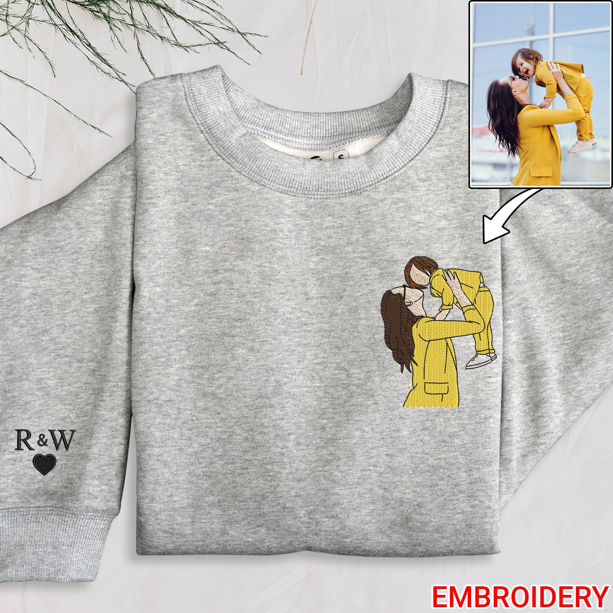 💖Custom Embroidered Mom Sweatshirt With Portrait From Photo, Portrait Embroidered Sweatshirt