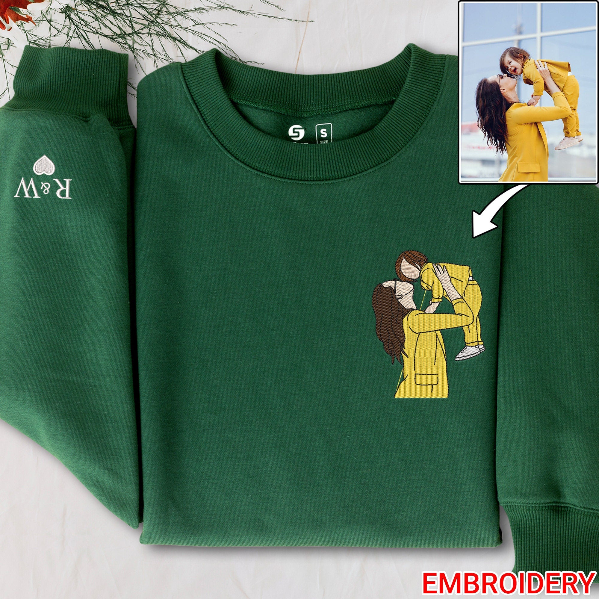 💖Custom Embroidered Mom Sweatshirt With Portrait From Photo, Portrait Embroidered Sweatshirt