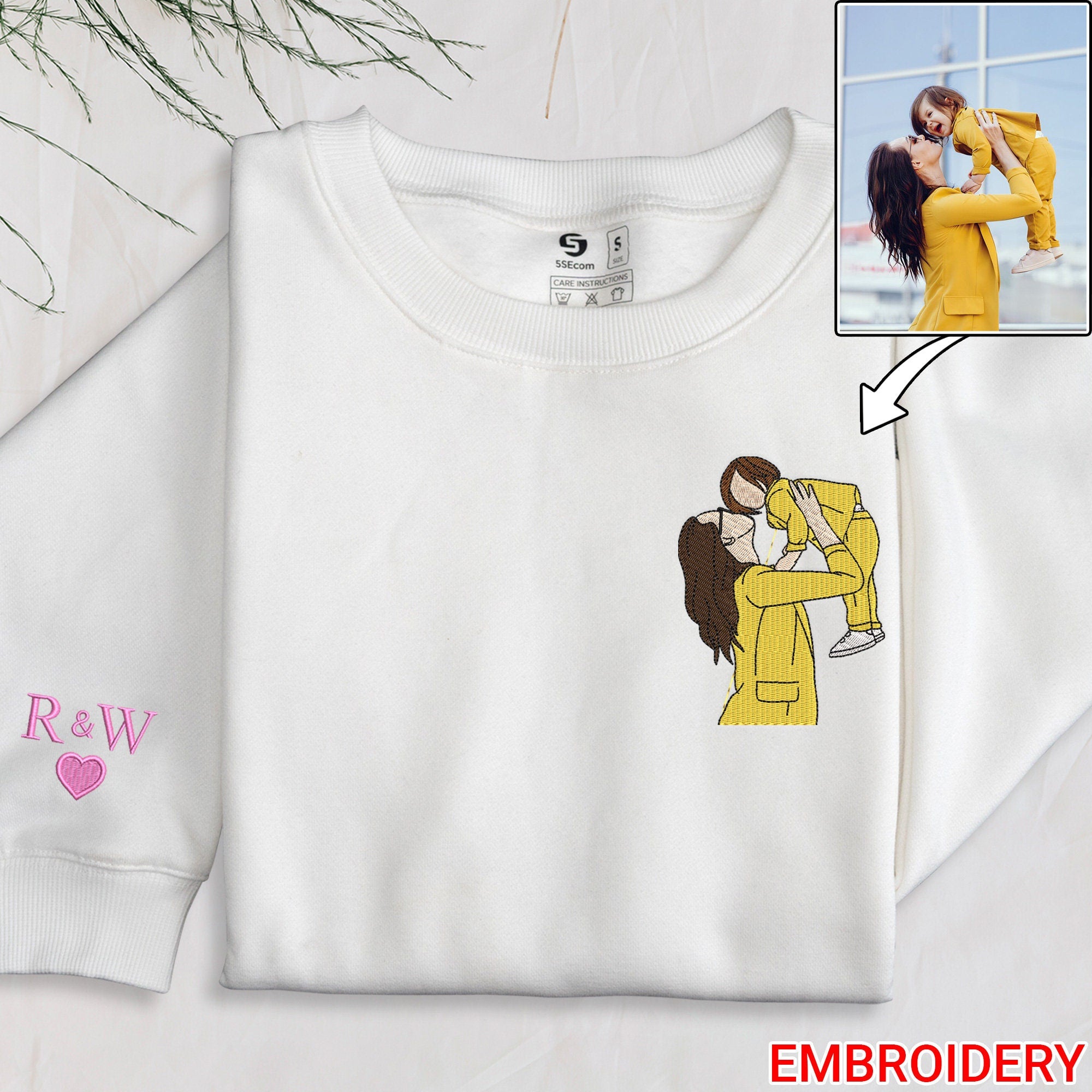 💖Custom Embroidered Mom Sweatshirt With Portrait From Photo, Portrait Embroidered Sweatshirt