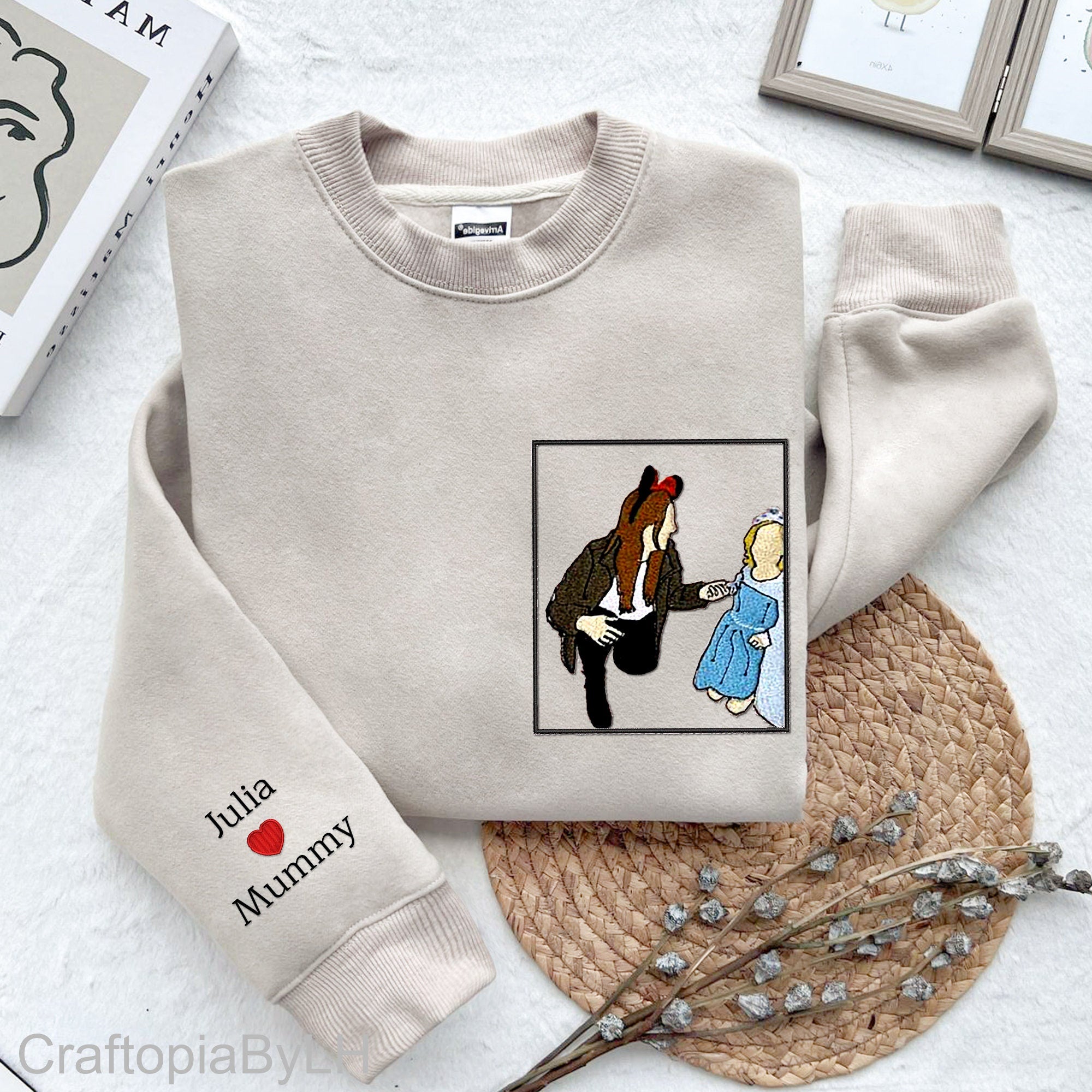 💖Custom Embroidered Mom Sweatshirt With Portrait From Photo, Portrait Embroidered Sweatshirt