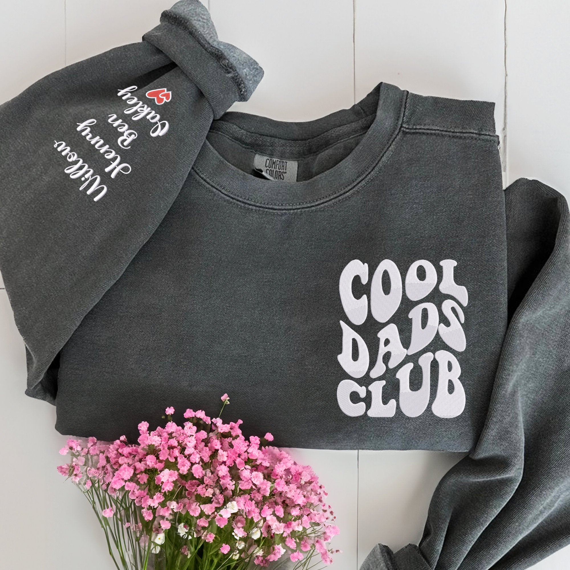 Cool Dads Club Embroidery Sweatshirt with Name on Sleeve, Papa Sweatshirt