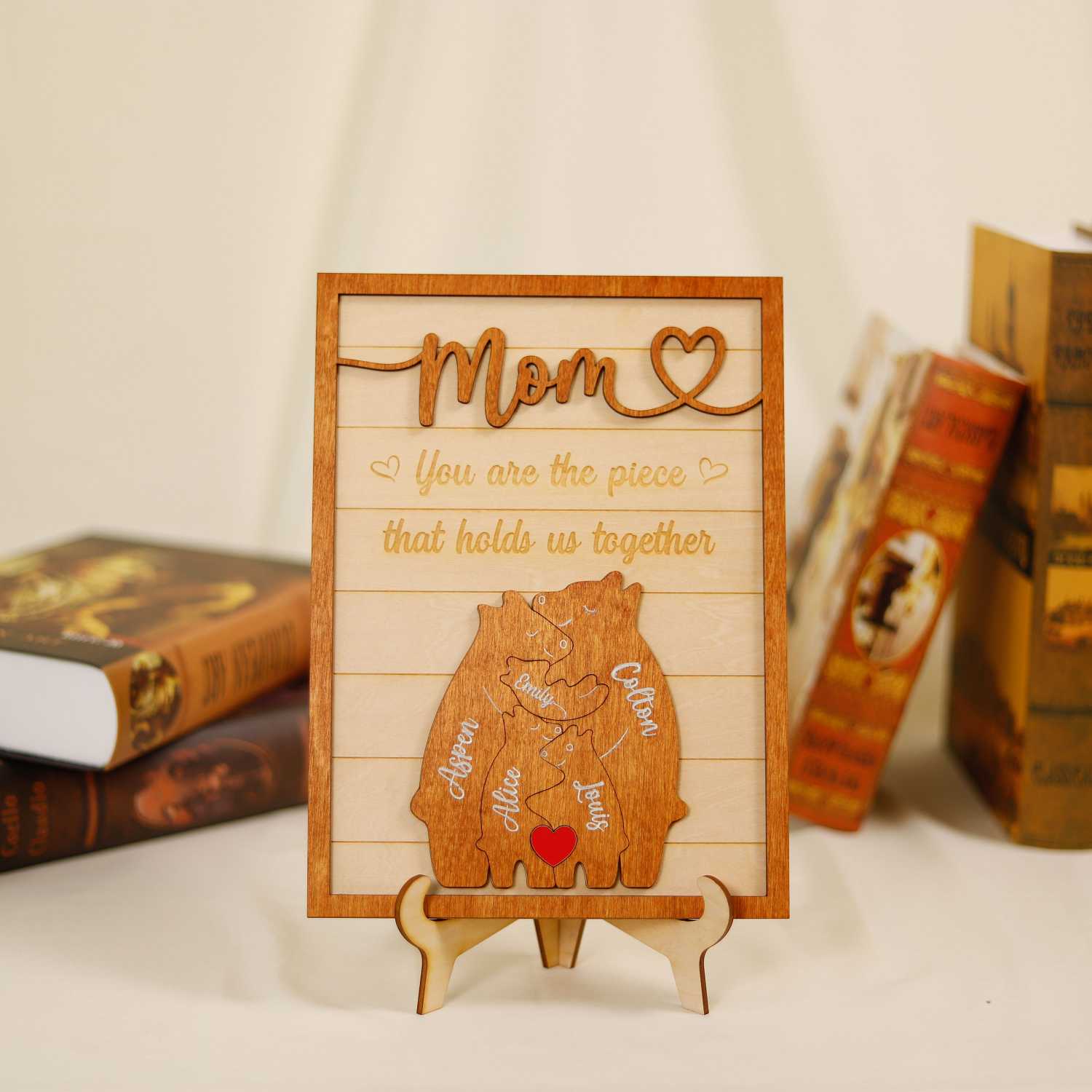 Customized Mom Puzzle Sign, Bear Family Wood Puzzle Name Puzzle, Mother's Day Gift (Customized free)