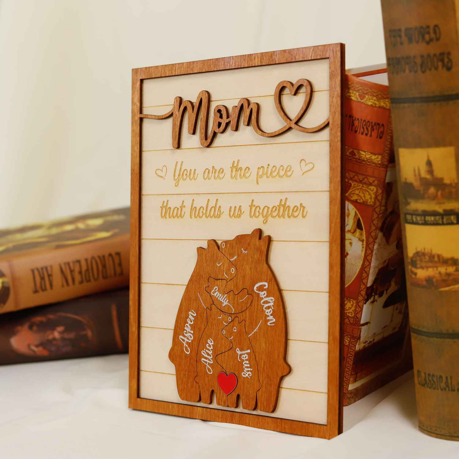 Customized Mom Puzzle Sign, Bear Family Wood Puzzle Name Puzzle, Mother's Day Gift