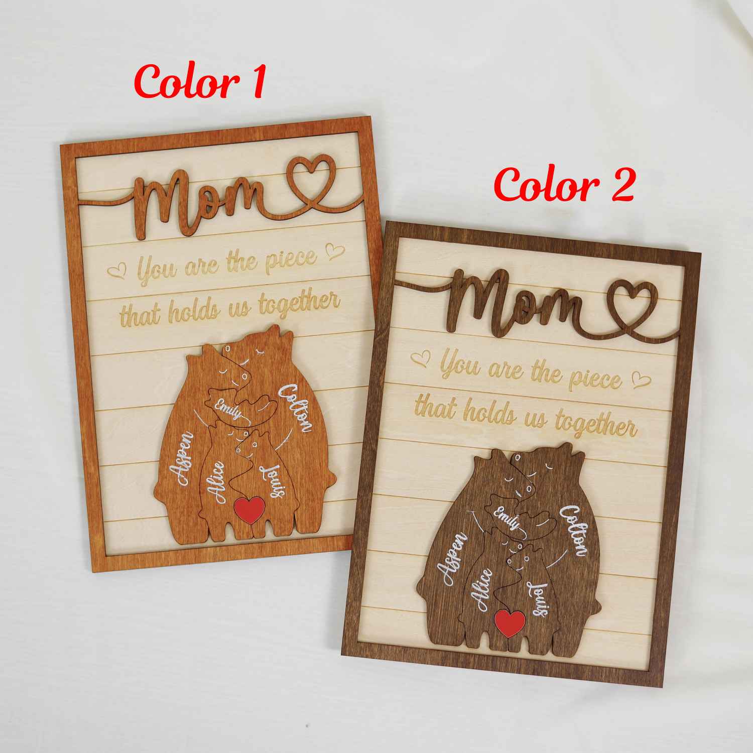 Customized Mom Puzzle Sign, Bear Family Wood Puzzle Name Puzzle, Mother's Day Gift