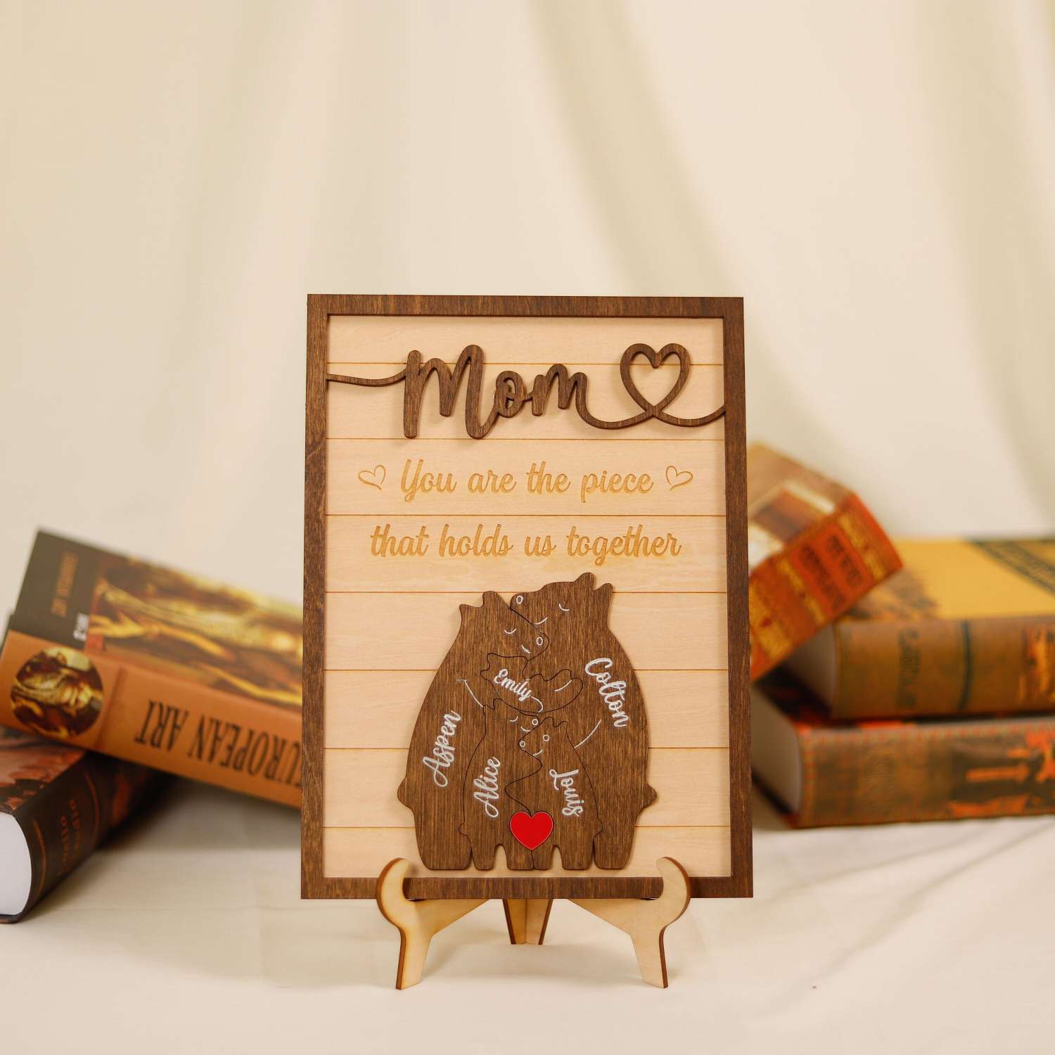 Customized Mom Puzzle Sign, Bear Family Wood Puzzle Name Puzzle, Mother's Day Gift