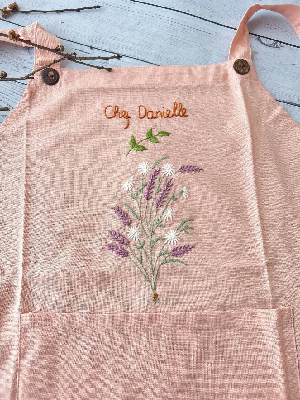 Personalized Hand-Embroidered Linen Cotton Flower Apron For Women