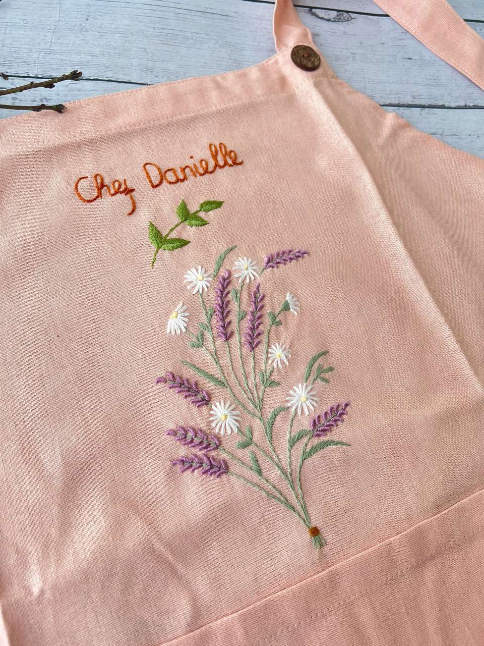 Personalized Hand-Embroidered Linen Cotton Flower Apron For Women