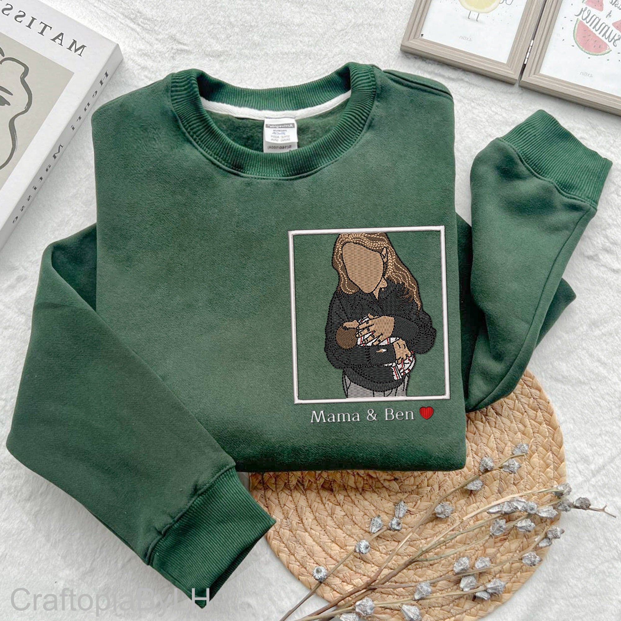 💖Custom Embroidered Mom Sweatshirt With Portrait From Photo, Portrait Embroidered Sweatshirt