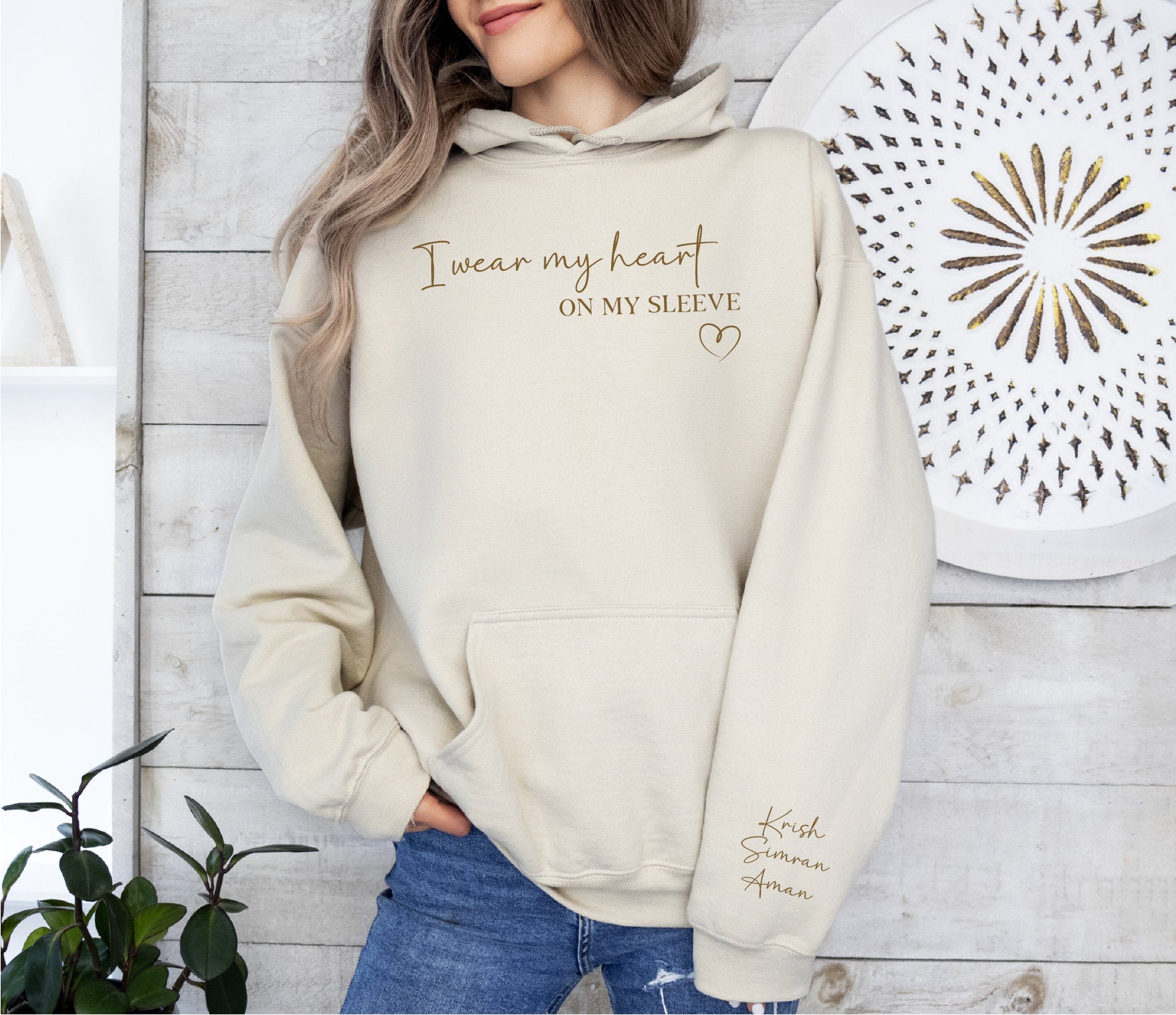 I wear my heart ON MY SLEEVE Embroidered Sweatshirt,Heart on Sleeve Crewneck Hoodie