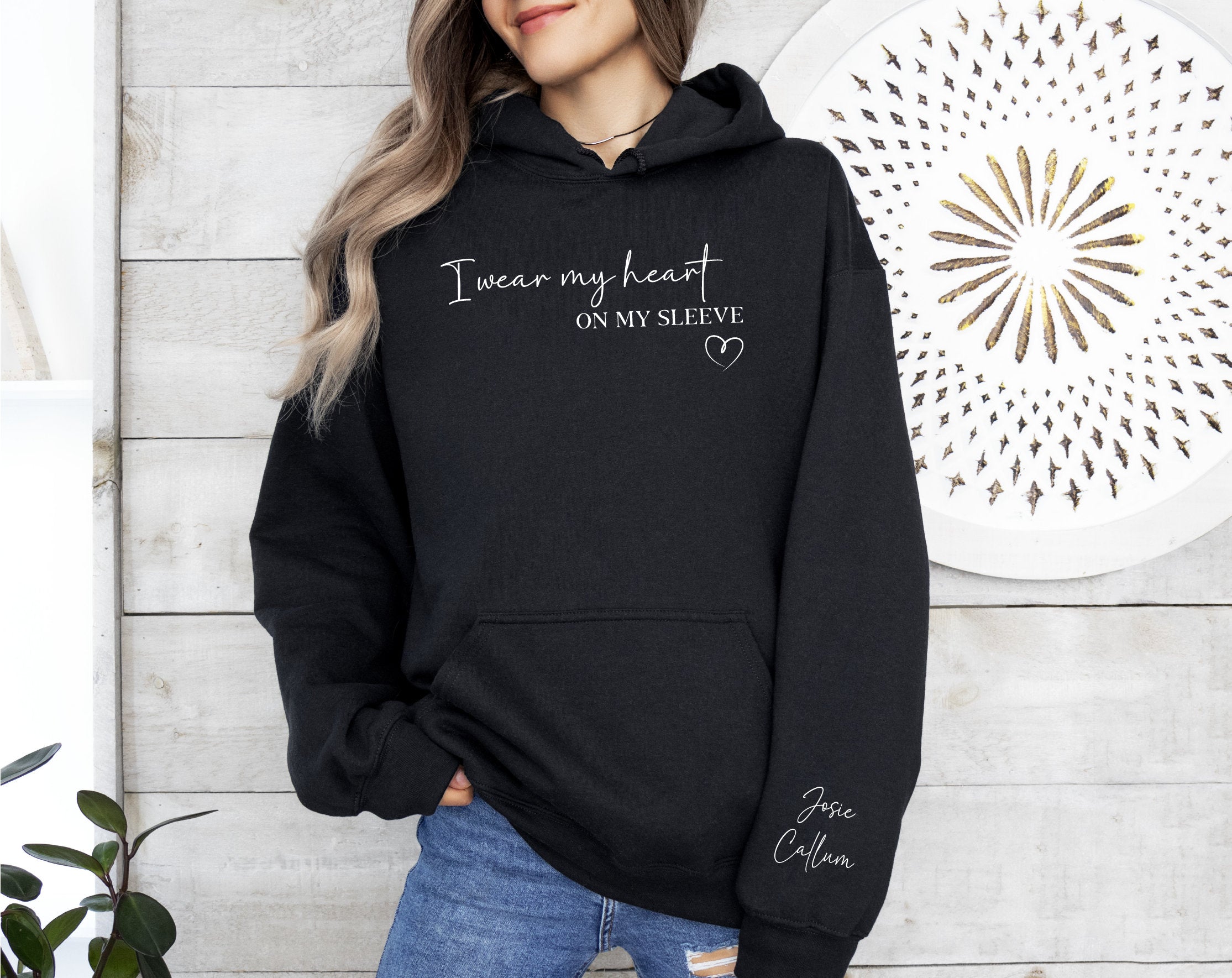 I wear my heart ON MY SLEEVE Embroidered Sweatshirt,Heart on Sleeve Crewneck Hoodie