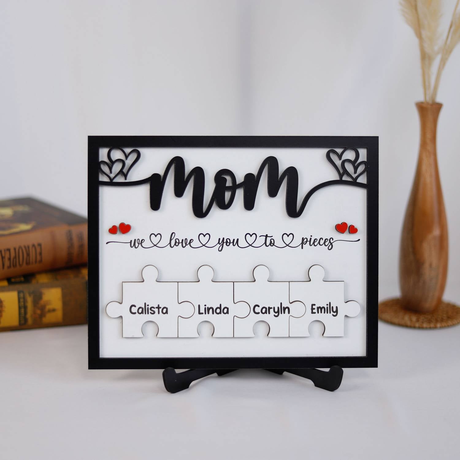 Personalized Mom Puzzle Pieces Frame, Mum Wooden Sign, Puzzle Mom Plaque