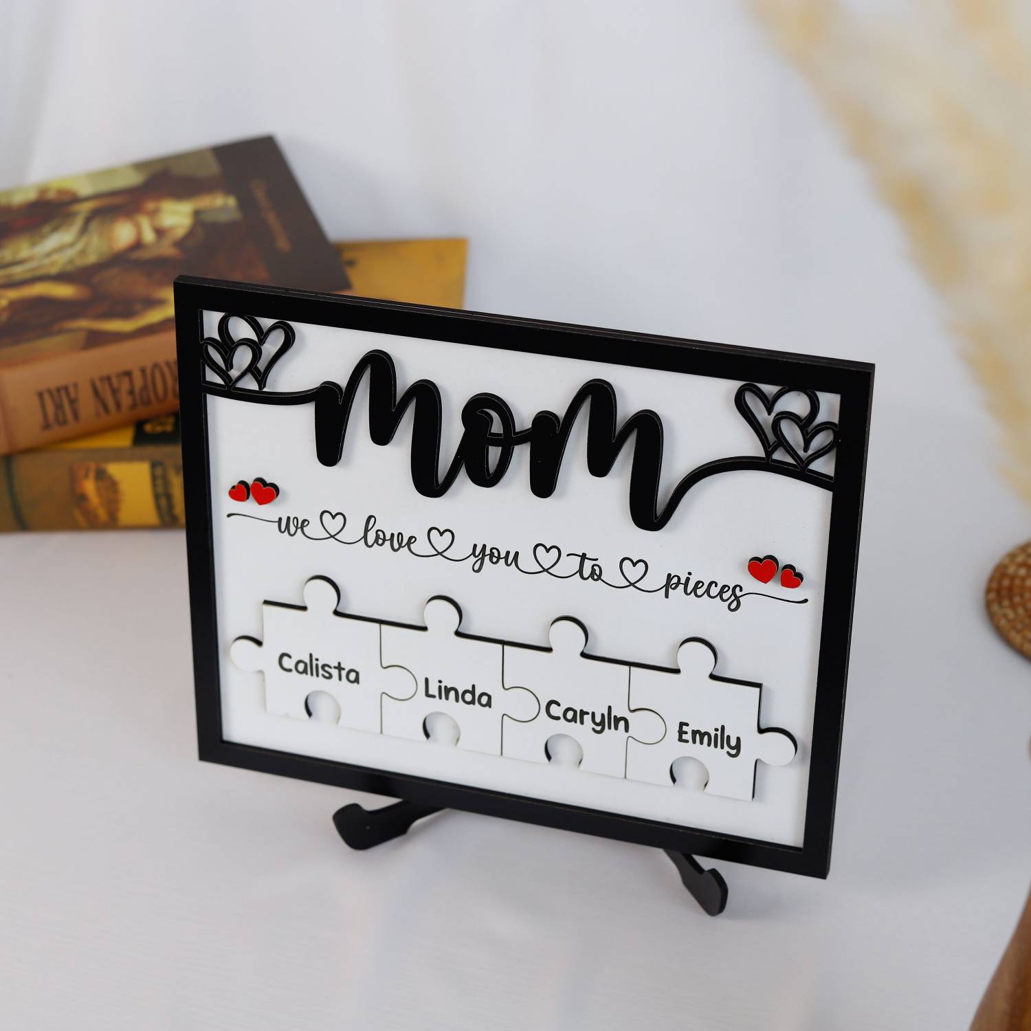 Personalized Mom Puzzle Pieces Frame, Mum Wooden Sign, Puzzle Mom Plaque (Customized free)