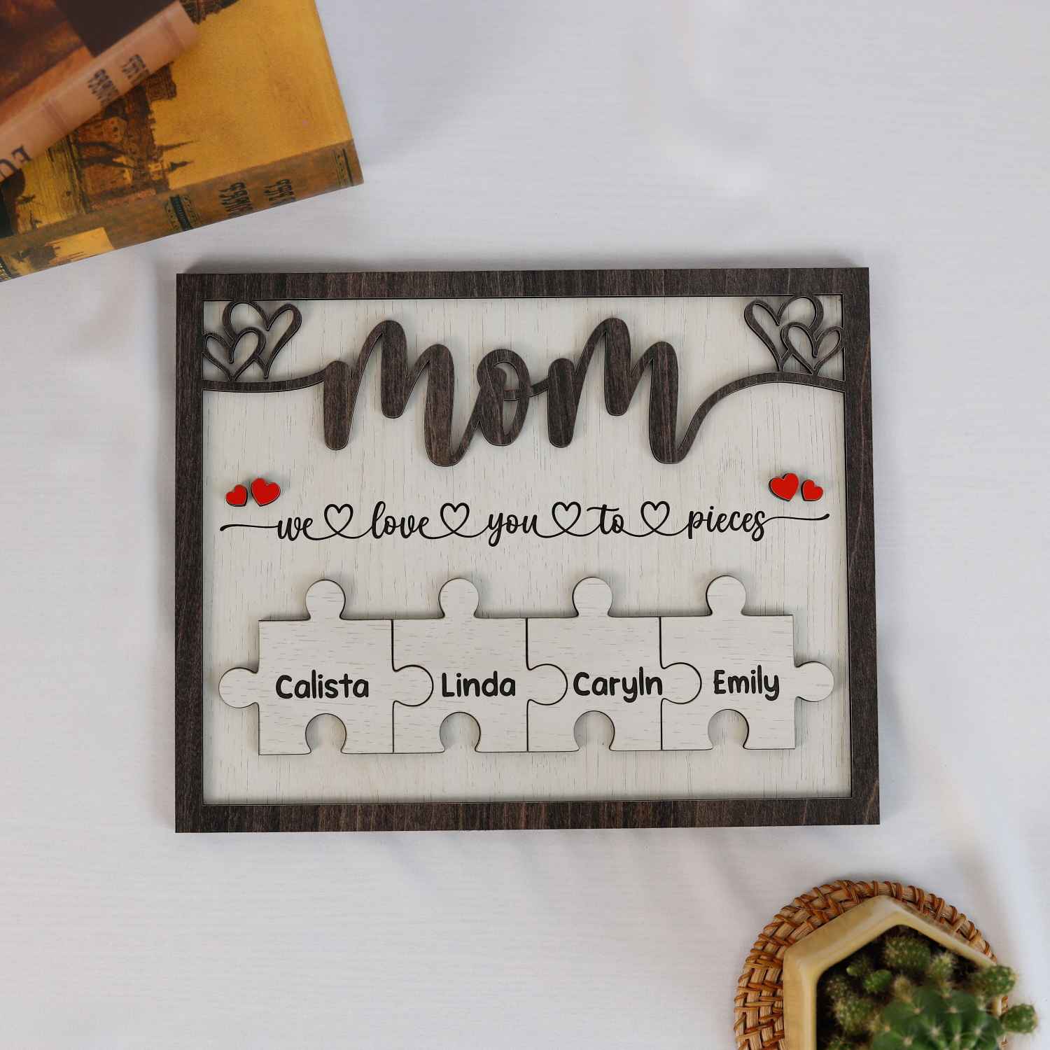 Personalized Mom Puzzle Pieces Frame, Mum Wooden Sign, Puzzle Mom Plaque (Customized free)