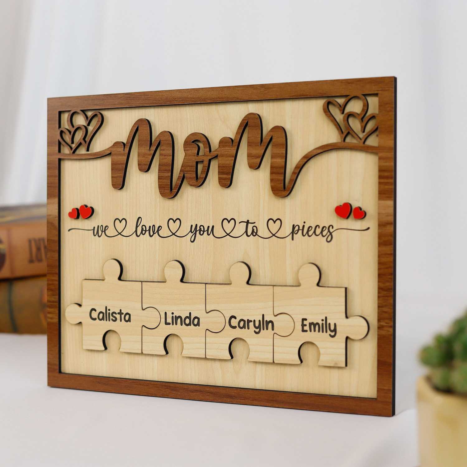 Personalized Mom Puzzle Pieces Frame, Mum Wooden Sign, Puzzle Mom Plaque (Customized free)