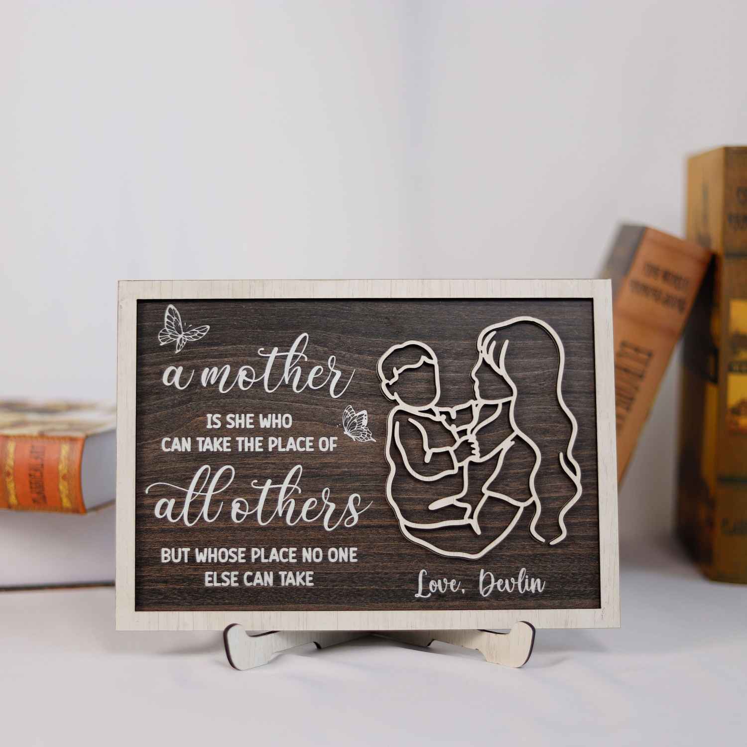 Personalized Mothers Day Wood Sign, Mom Desk Decor, Mom Wooden Stand,Mom Plaque (Customized free)