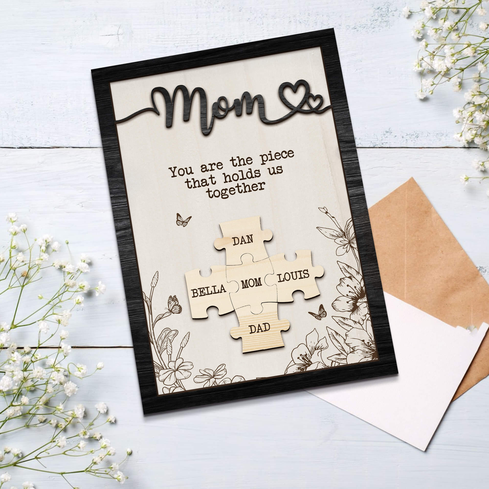 Personalized Mom Puzzle Sign,Piece That Holds Us Together Mother's Day Gift  (Customized free)
