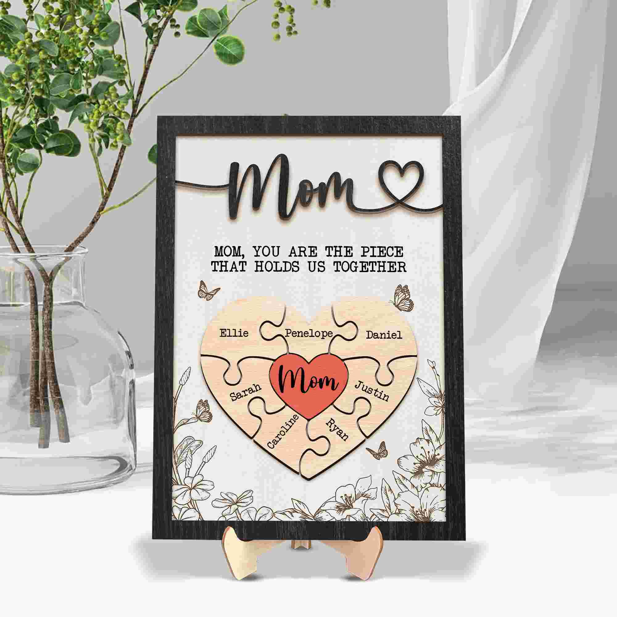 Personalized Mother's Day Puzzle Sign Gift from Kids Husband, Piece That Holds Us Together (Customized free)