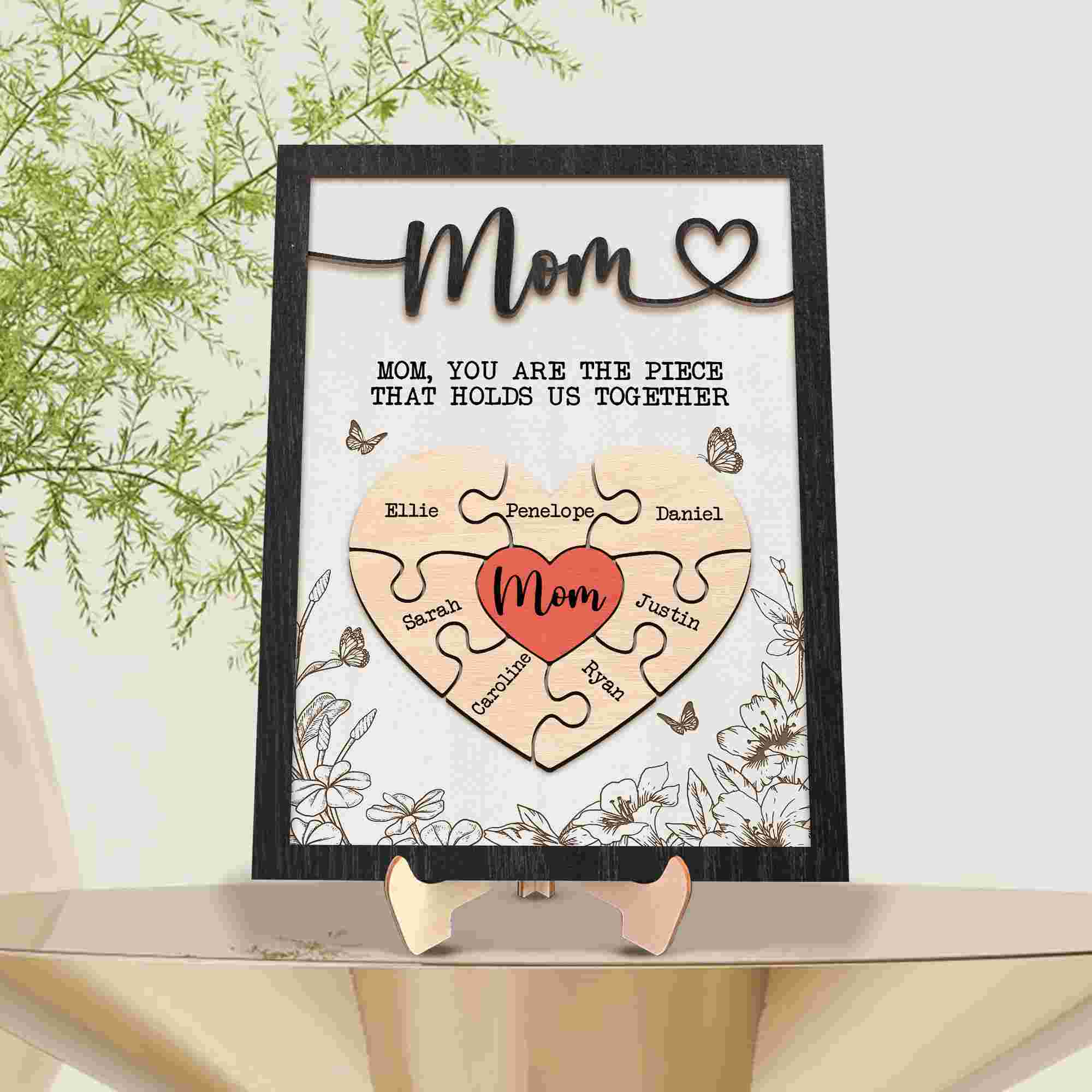 Personalized Mother's Day Puzzle Sign Gift from Kids Husband, Piece That Holds Us Together