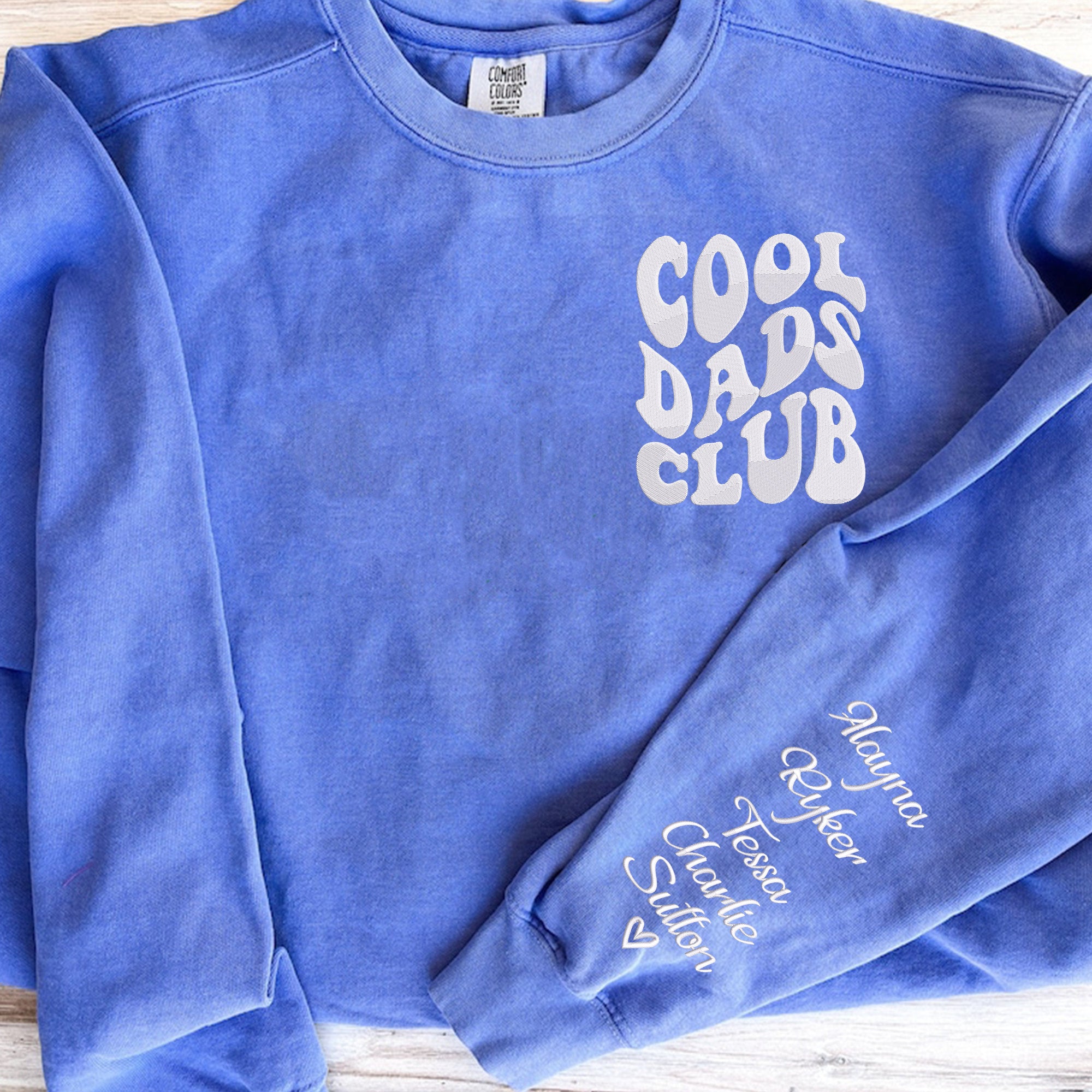 Cool Dads Club Embroidery Sweatshirt with Name on Sleeve, Papa Sweatshirt