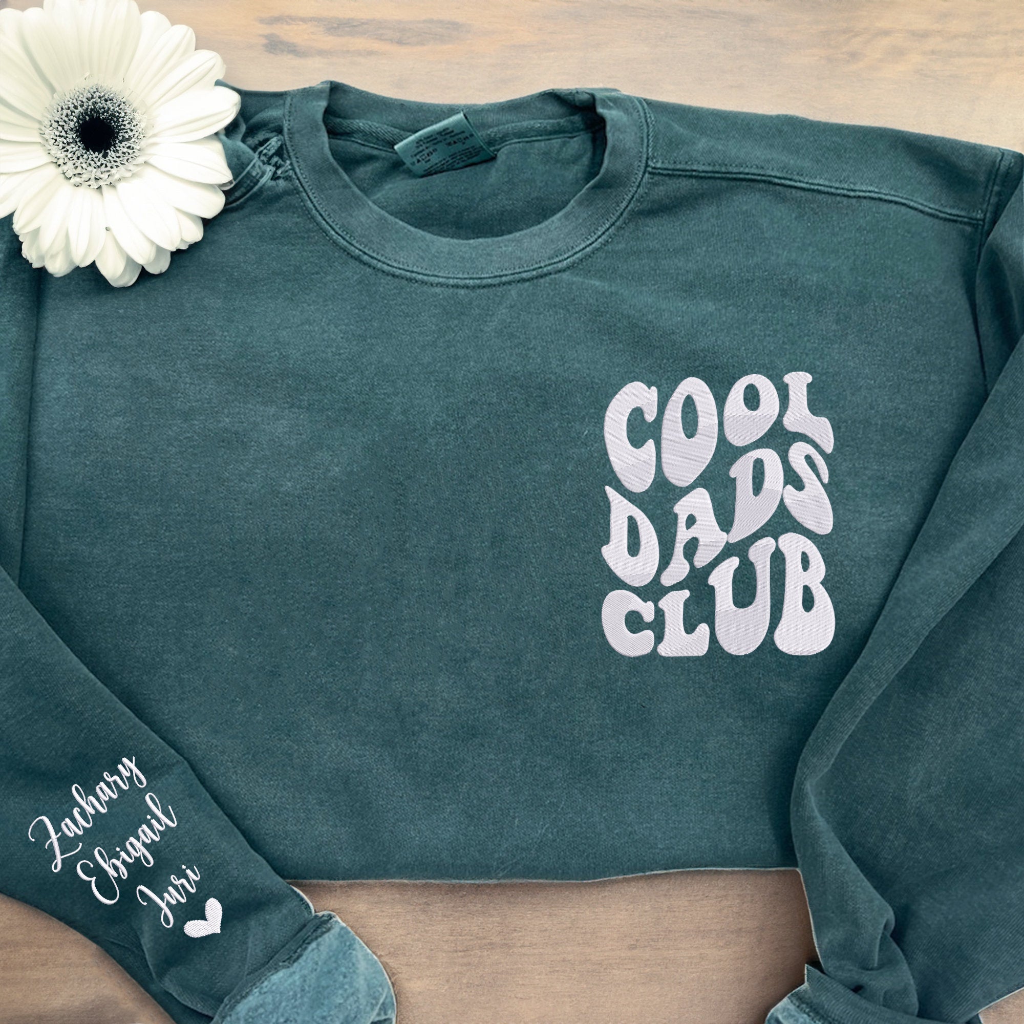 Cool Dads Club Embroidery Sweatshirt with Name on Sleeve, Papa Sweatshirt