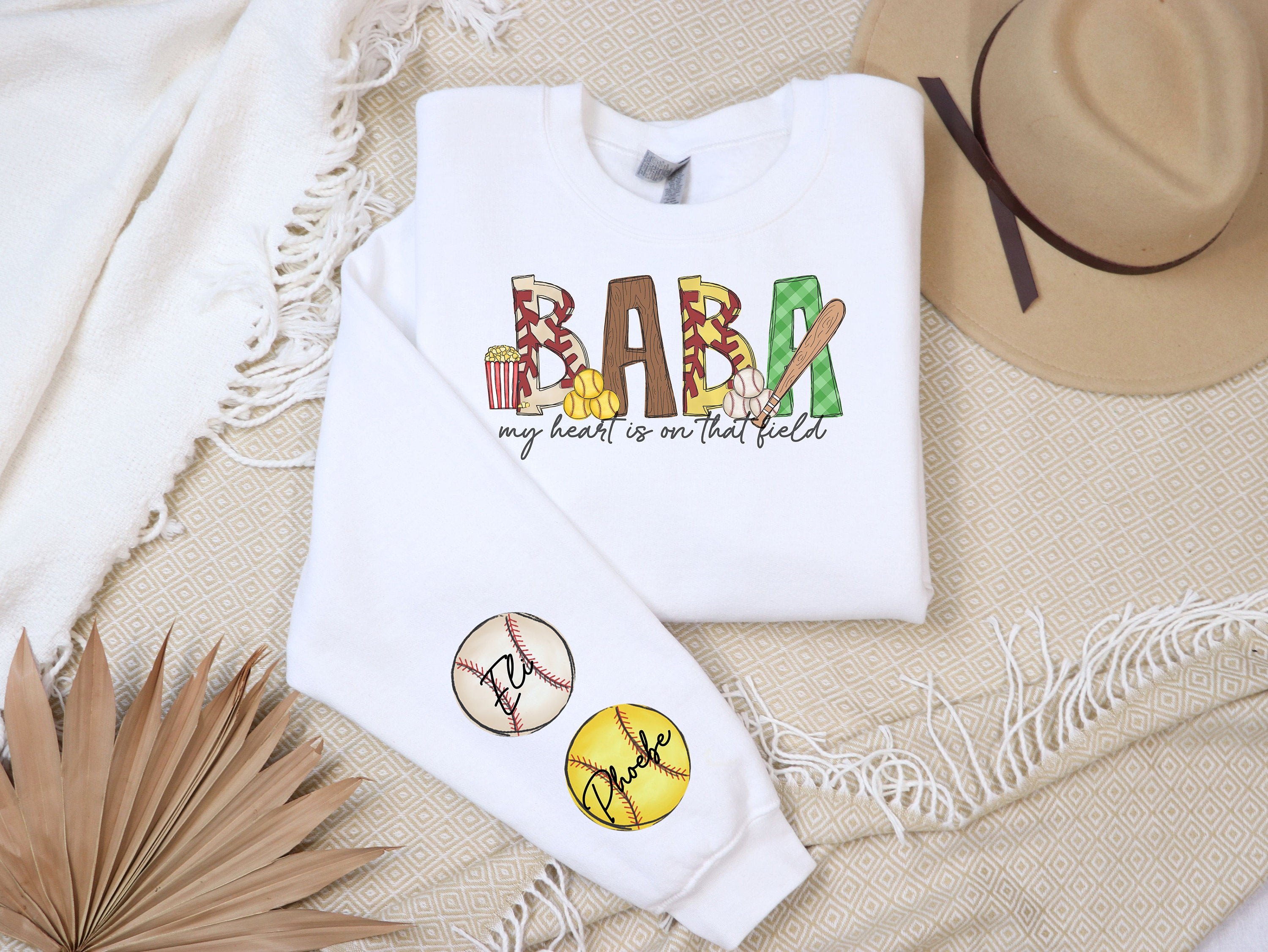 Personalized BABA Baseball Long Sleeve My Heart is On That Field Sweatshirt