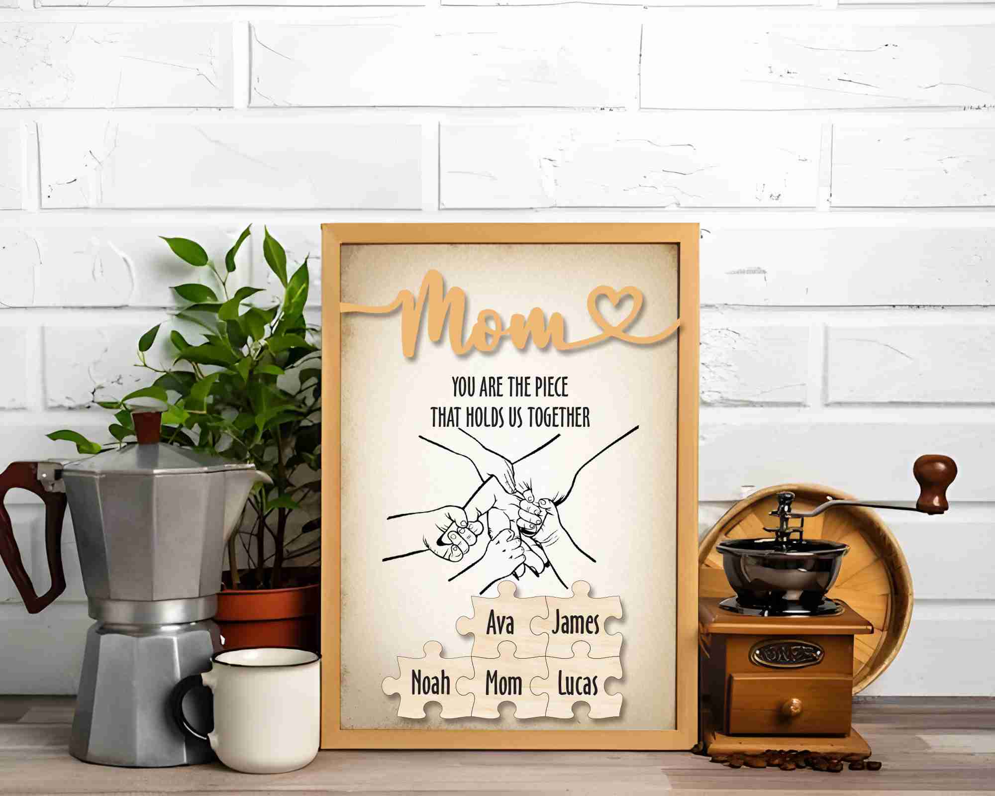 Personalized Mom Puzzle Sign, Piece That Holds Us Together, Mother's Day Gift from Kids Husband (Customized free)