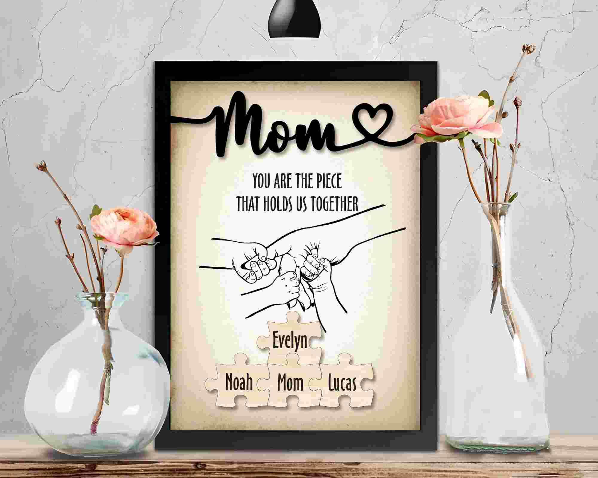 Personalized Mom Puzzle Sign, Piece That Holds Us Together, Mother's Day Gift from Kids Husband (Customized free)