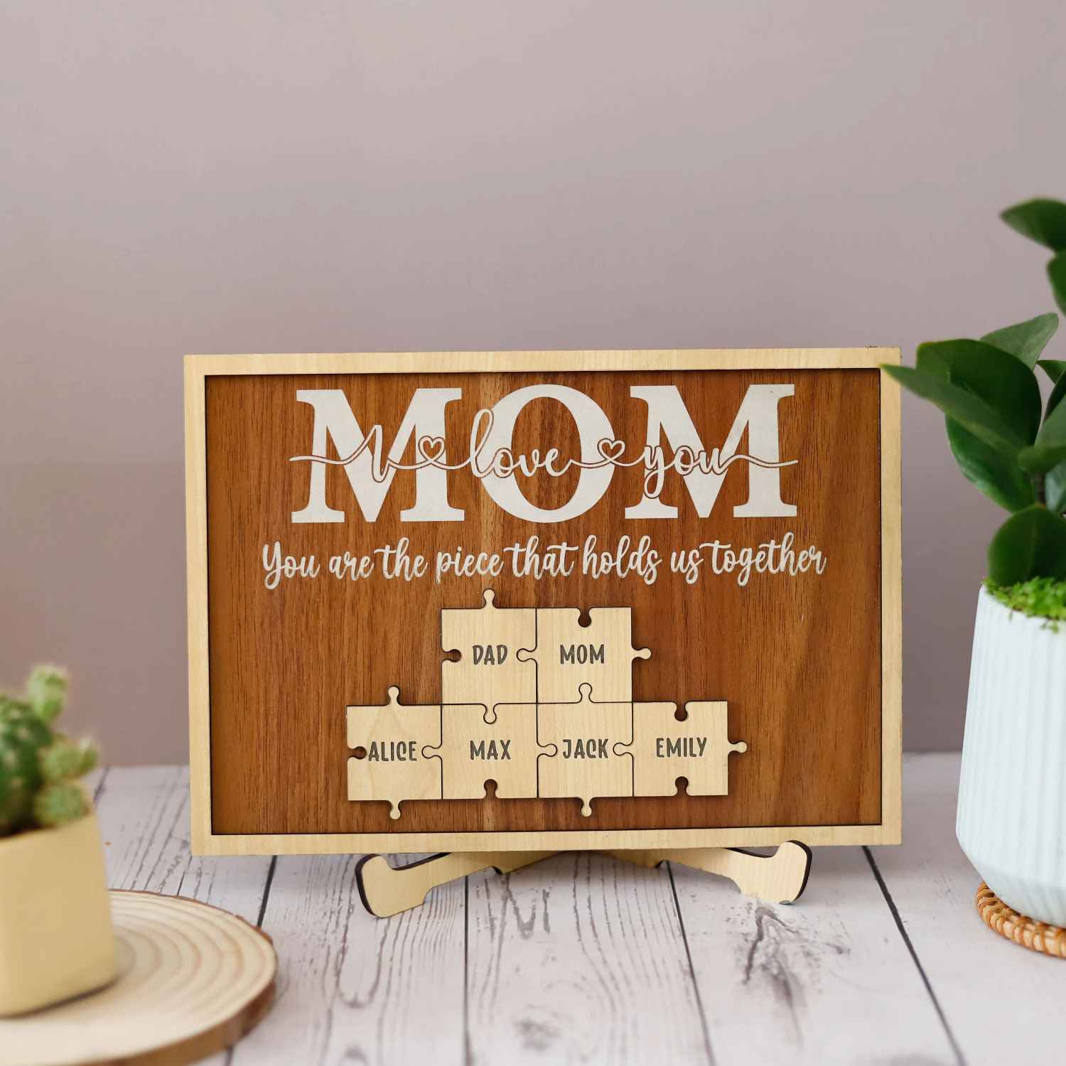 Custom Mom Puzzle Sign, Customize Mother's Day Gift For Mimi Wood Name Puzzle