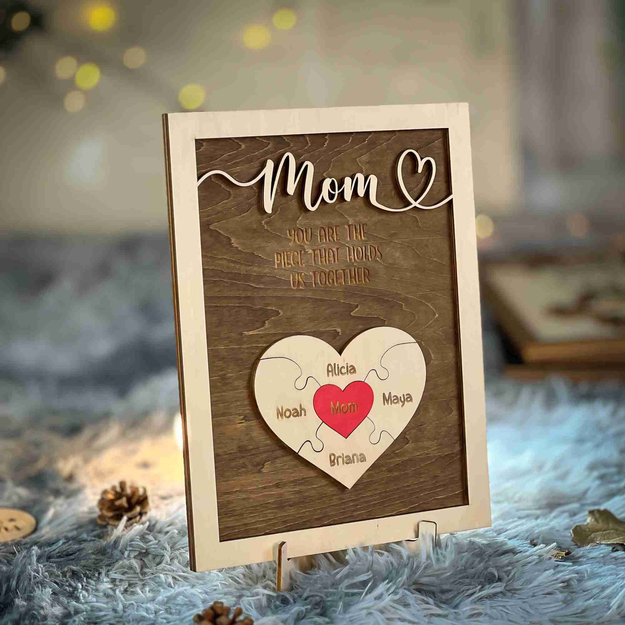 Custom Mothers Day Puzzle, Personalized Mom You Are The Piece That Holds Us Together Puzzle Sign (Customized free)