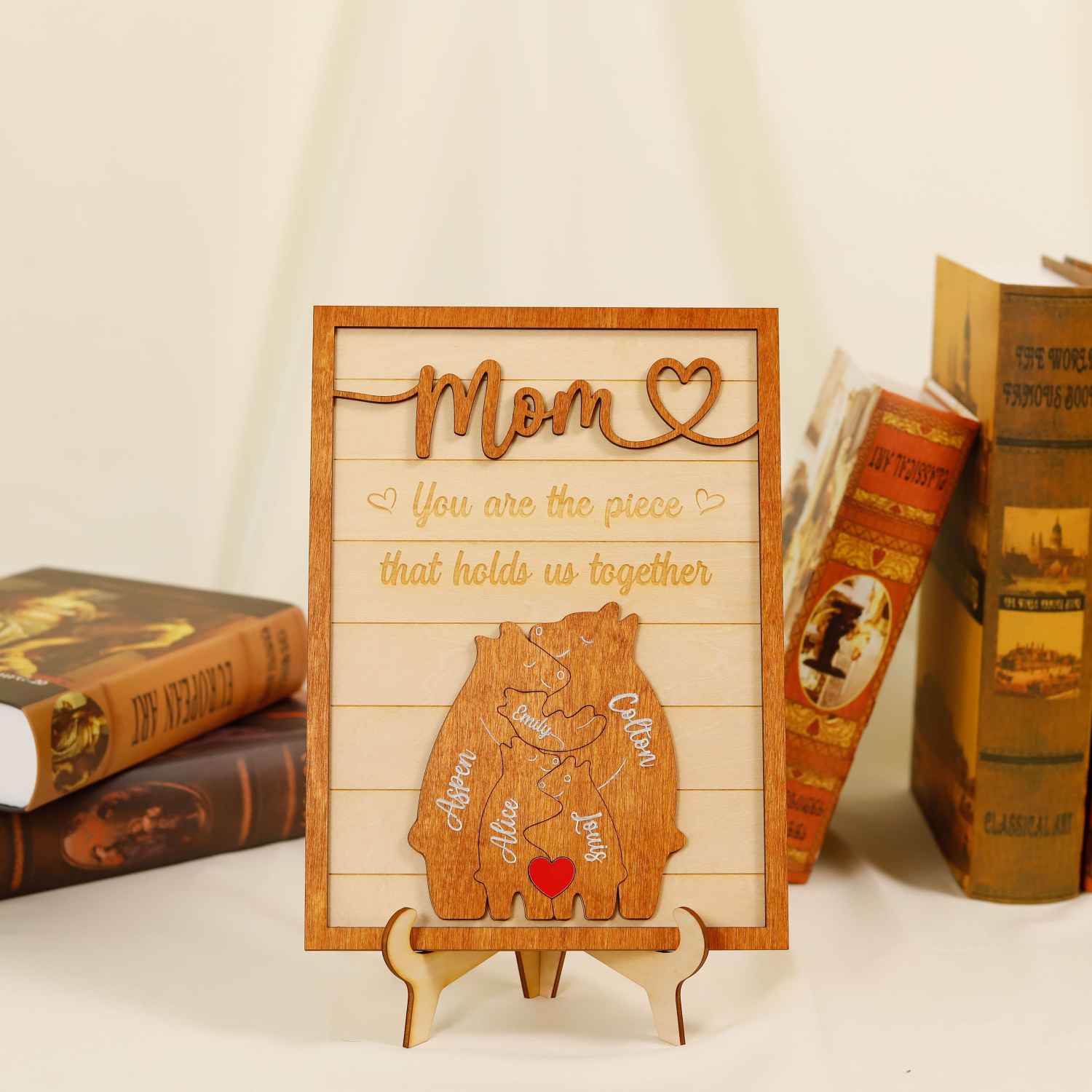 Customized Mom Puzzle Sign, Bear Family Wood Puzzle Name Puzzle, Mother's Day Gift (Customized free)