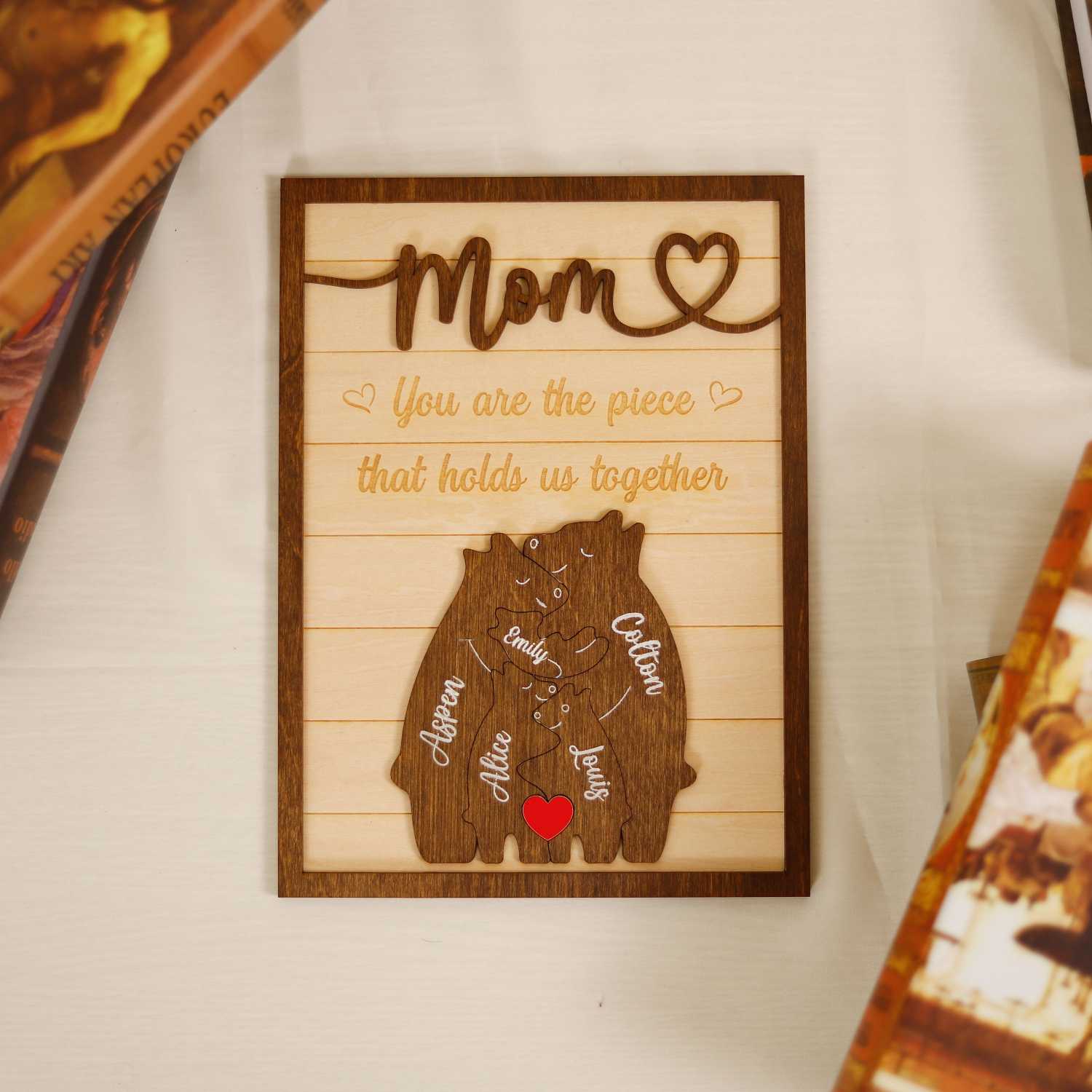 Customized Mom Puzzle Sign, Bear Family Wood Puzzle Name Puzzle, Mother's Day Gift