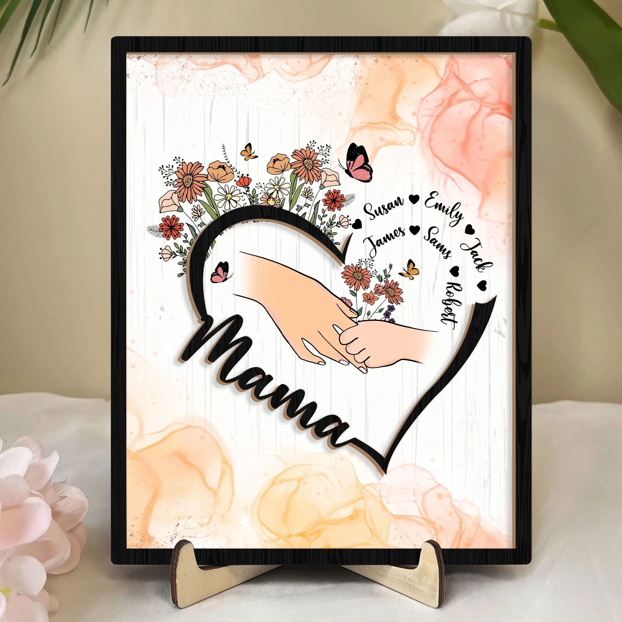 Personalized Grandma/Mama Wooden Plaque, Custom Kid's Name Wooden Sign (Customized free)