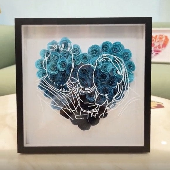 Custom Heart Line Art Flower Shadow Box, The best gift for family, Boyfriend Mother Father Day