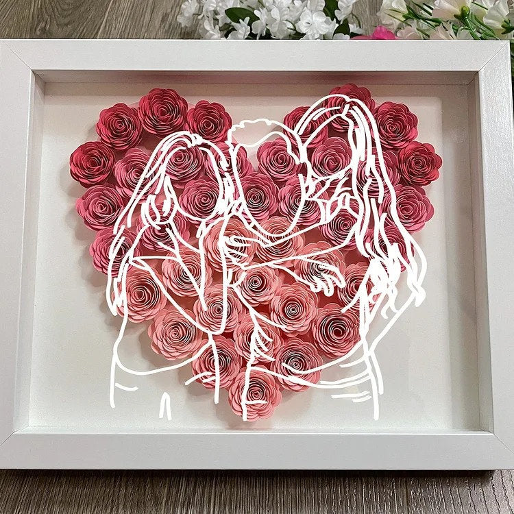 Custom Heart Line Art Flower Shadow Box, The best gift for family, Boyfriend Mother Father Day