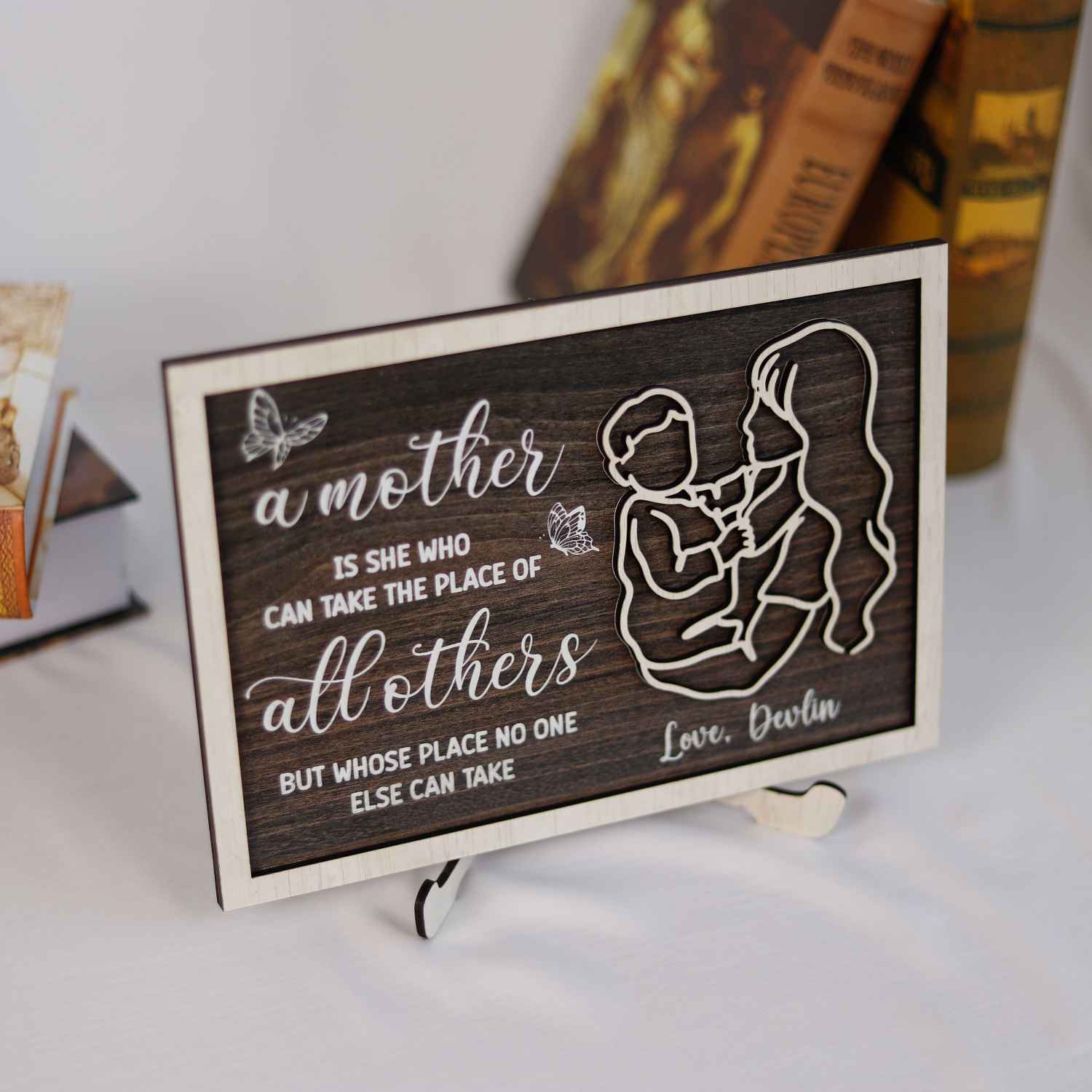 Personalized Mothers Day Wood Sign, Mom Desk Decor, Mom Wooden Stand,Mom Plaque (Customized free)