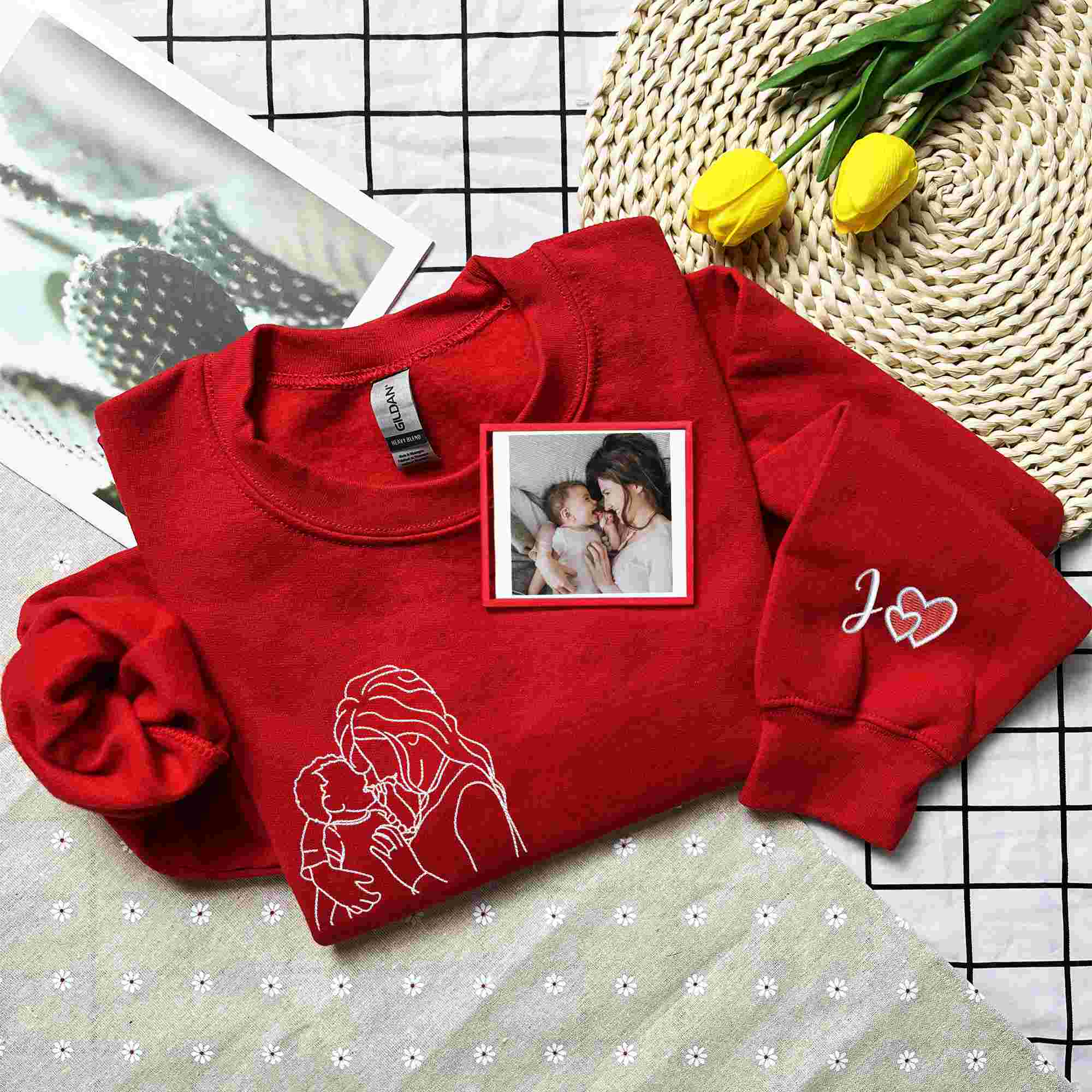 Custom Embroidered Portrait from Photo Sweatshirt, Personalized Gift for Mother