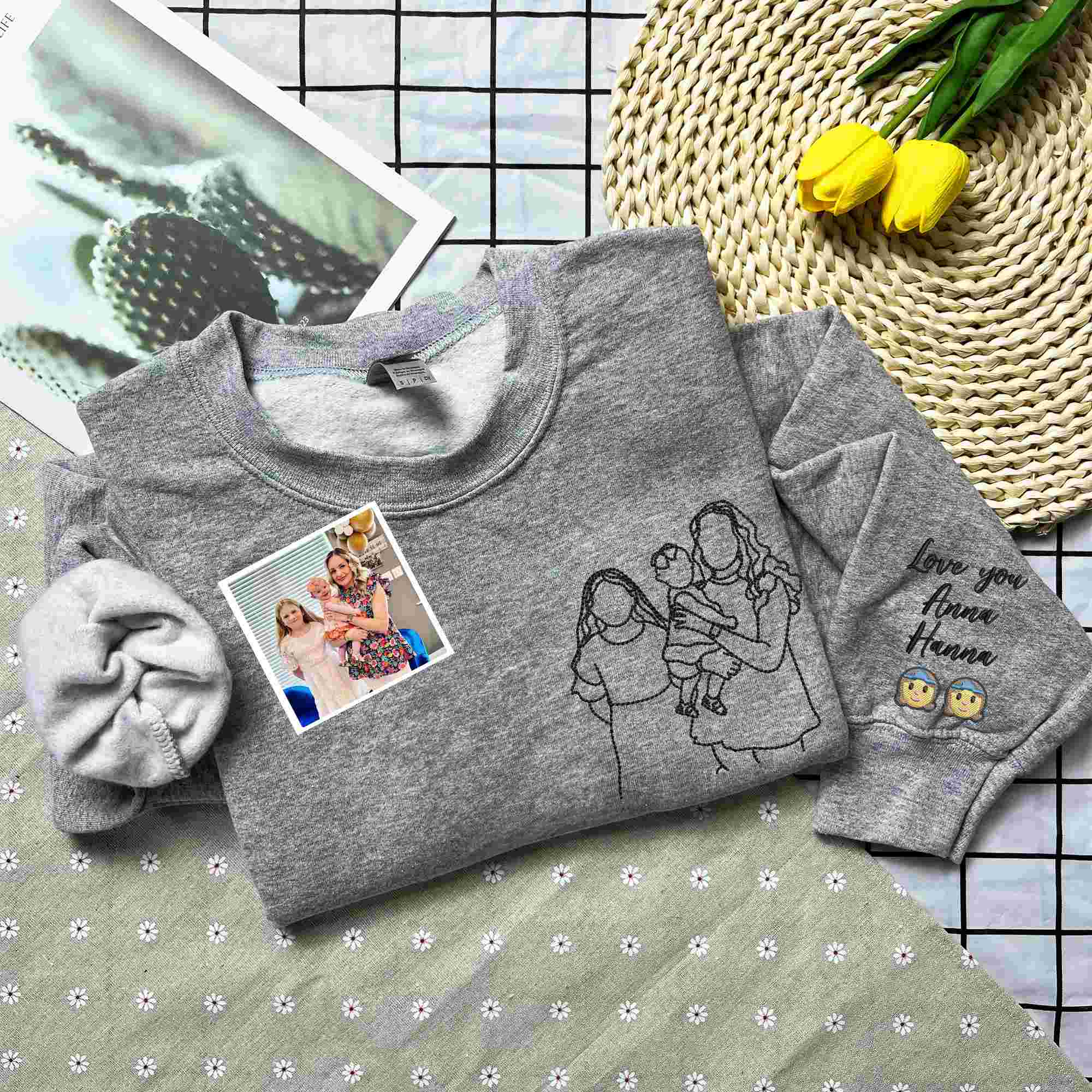 Custom Embroidered Portrait from Photo Sweatshirt, Personalized Gift for Mother