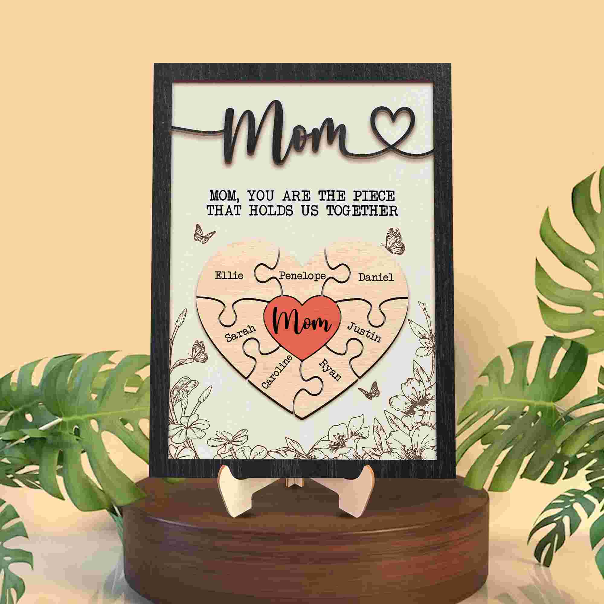 Personalized Mother's Day Puzzle Sign Gift from Kids Husband, Piece That Holds Us Together