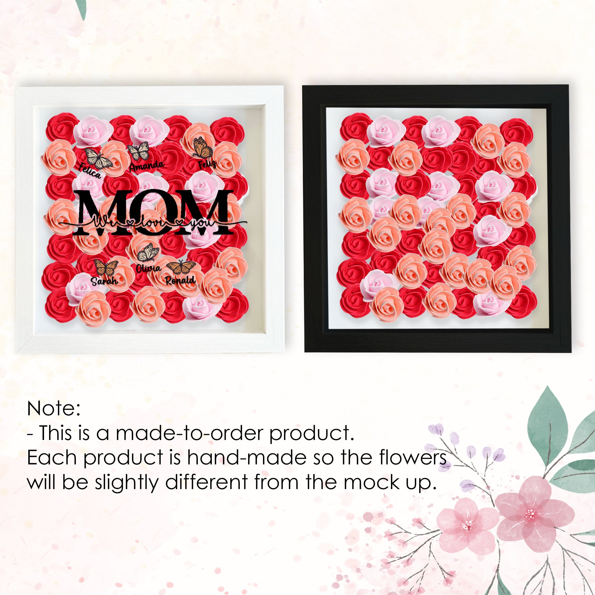 Custom Mom We Love You Rose Shadow Box With Butterfly Kids Names, Gifts For Mother's Day (Customized free)