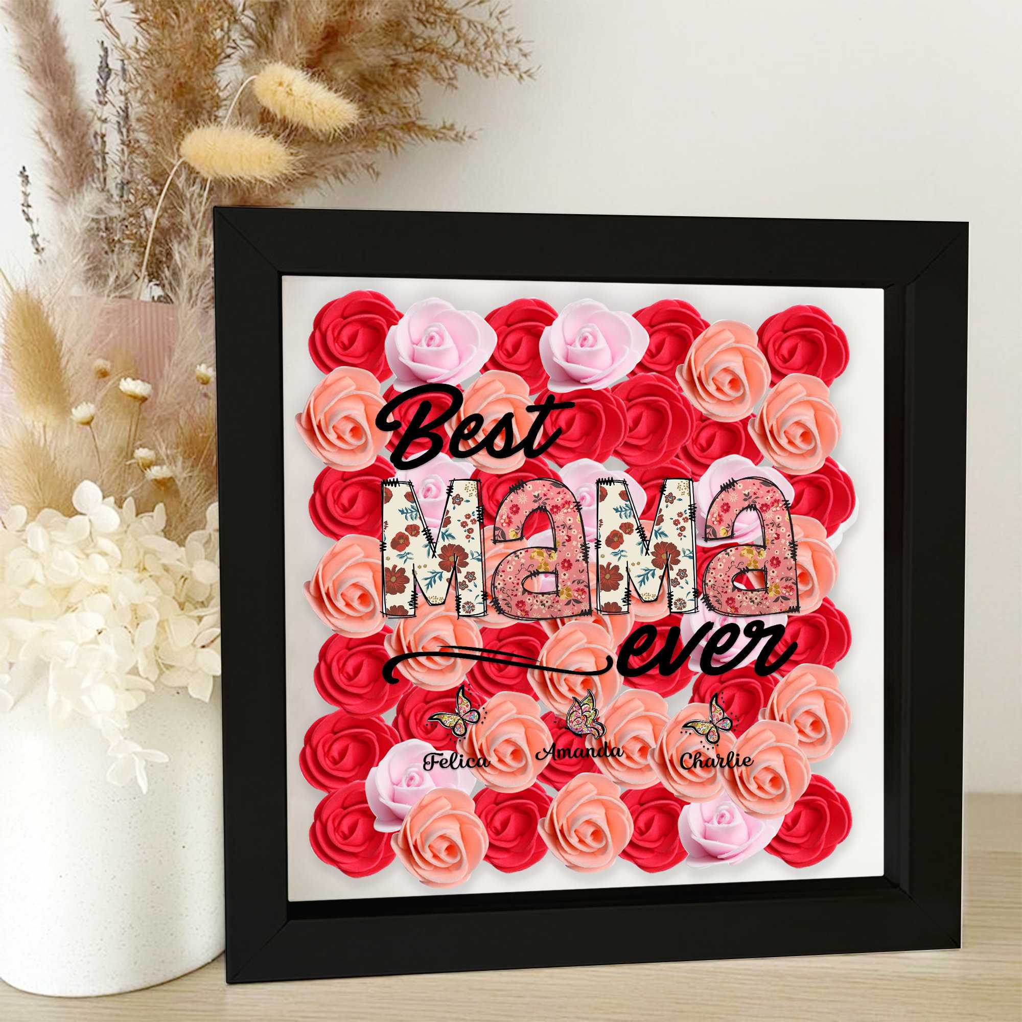 Custom Best Nana Ever Monogram Rose Shadow Box, Meaningful Gifts For Mother's Day