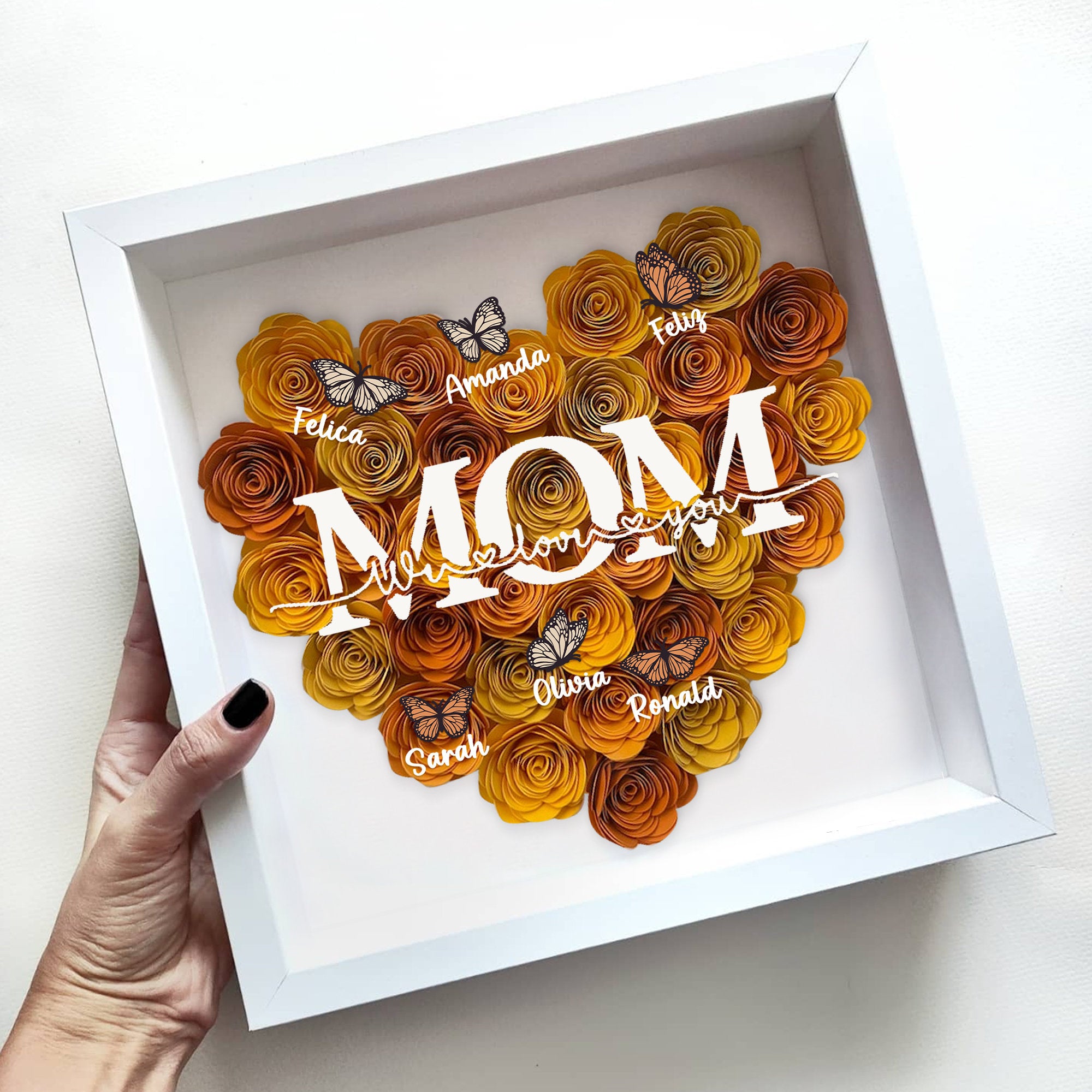 Custom Mom We Love You Rose Shadow Box With Butterfly Kids Names, Gifts For Mother's Day (Customized free)