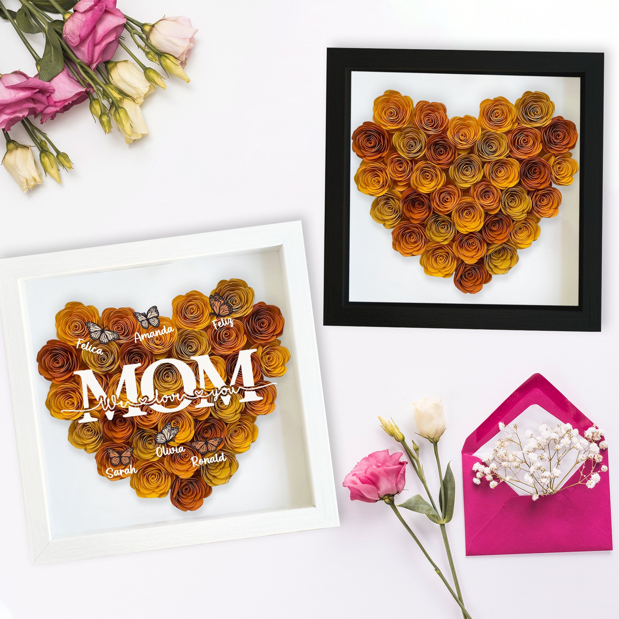 Custom Mom We Love You Rose Shadow Box With Butterfly Kids Names, Gifts For Mother's Day (Customized free)