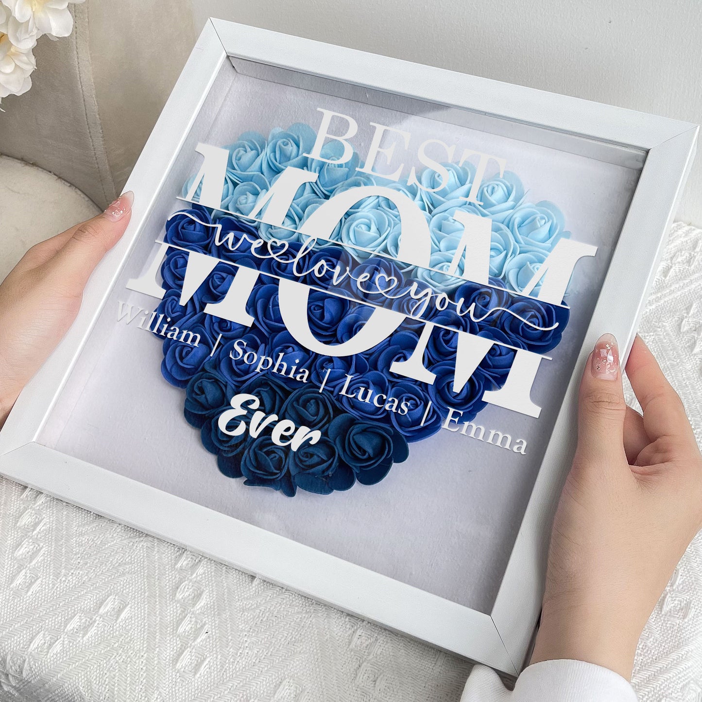 "Best Mom Ever" Heart Shaped Flower Shadow Box | Customized Gift for MUM, Nana Grandma (Customized free)