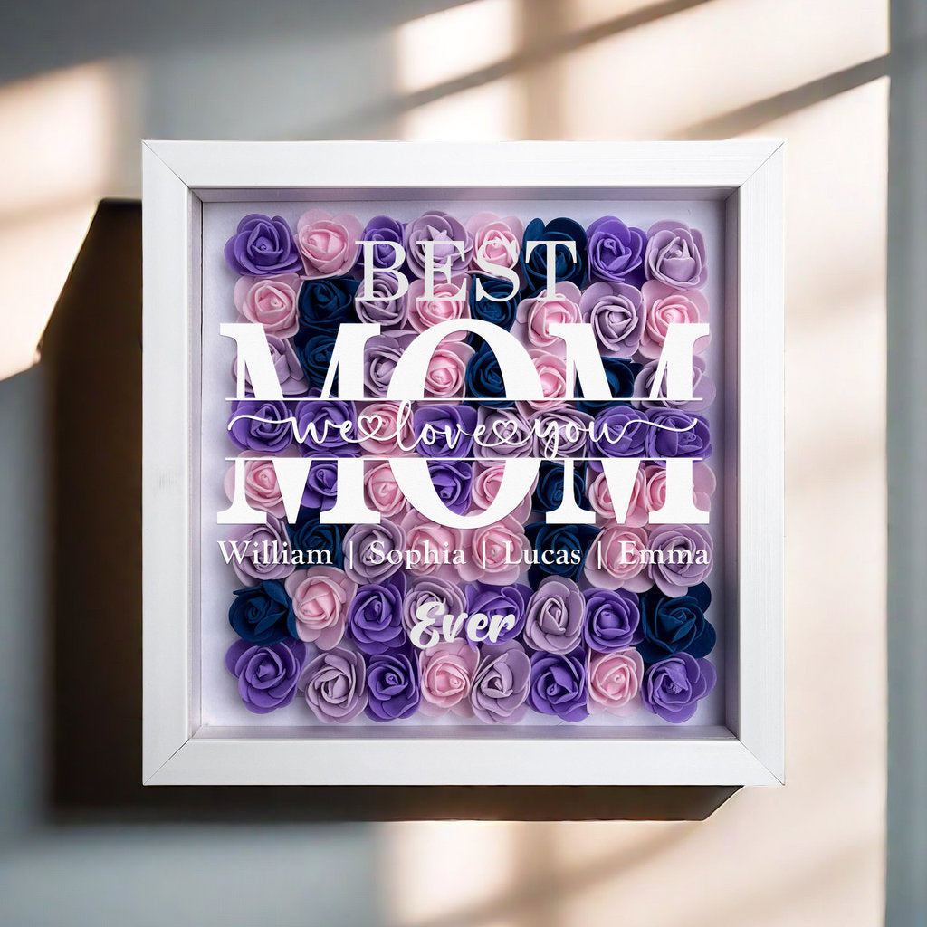 "Best Mom Ever" Heart Shaped Flower Shadow Box | Customized Gift for MUM, Nana Grandma (Customized free)