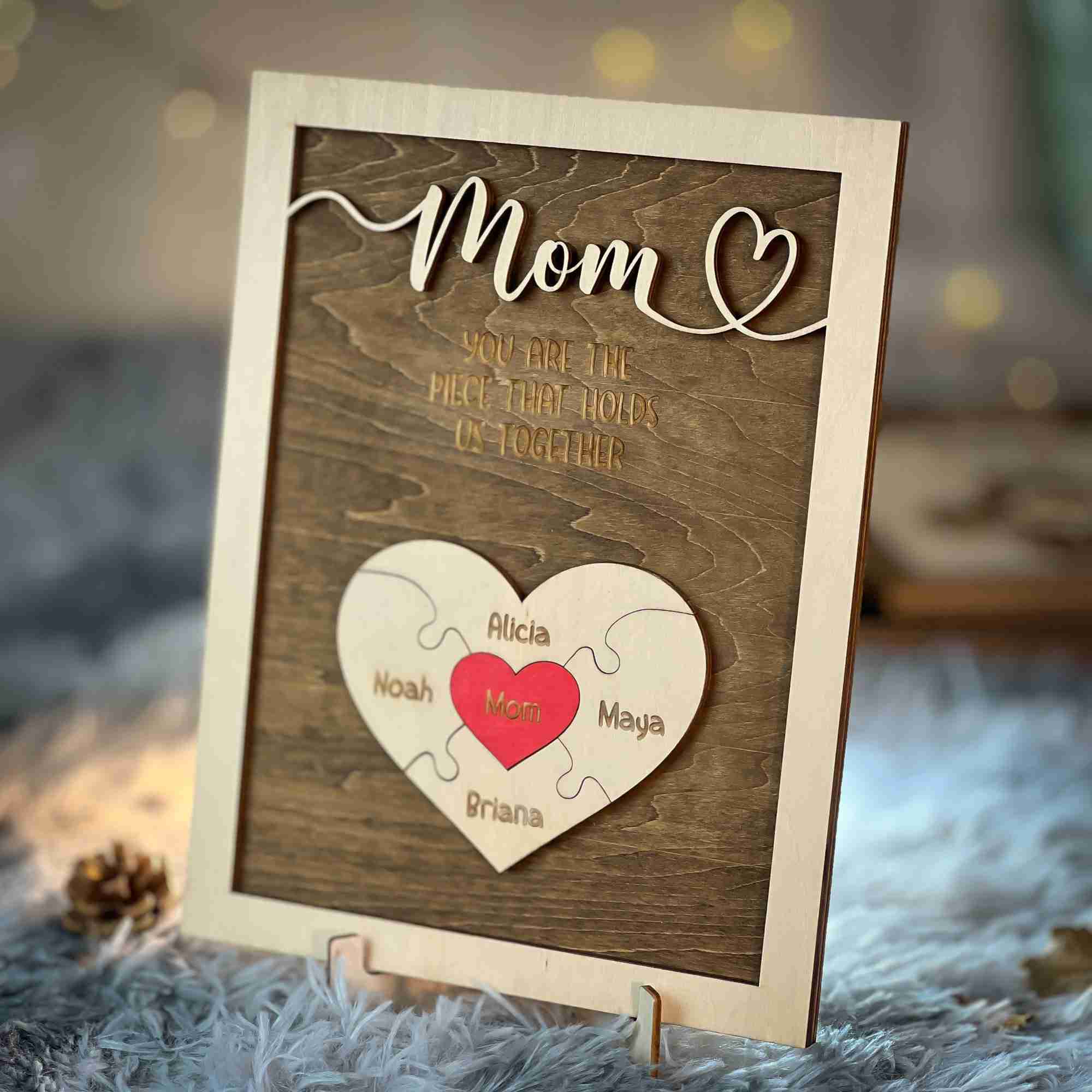 Custom Mothers Day Puzzle, Personalized Mom You Are The Piece That Holds Us Together Puzzle Sign (Customized free)