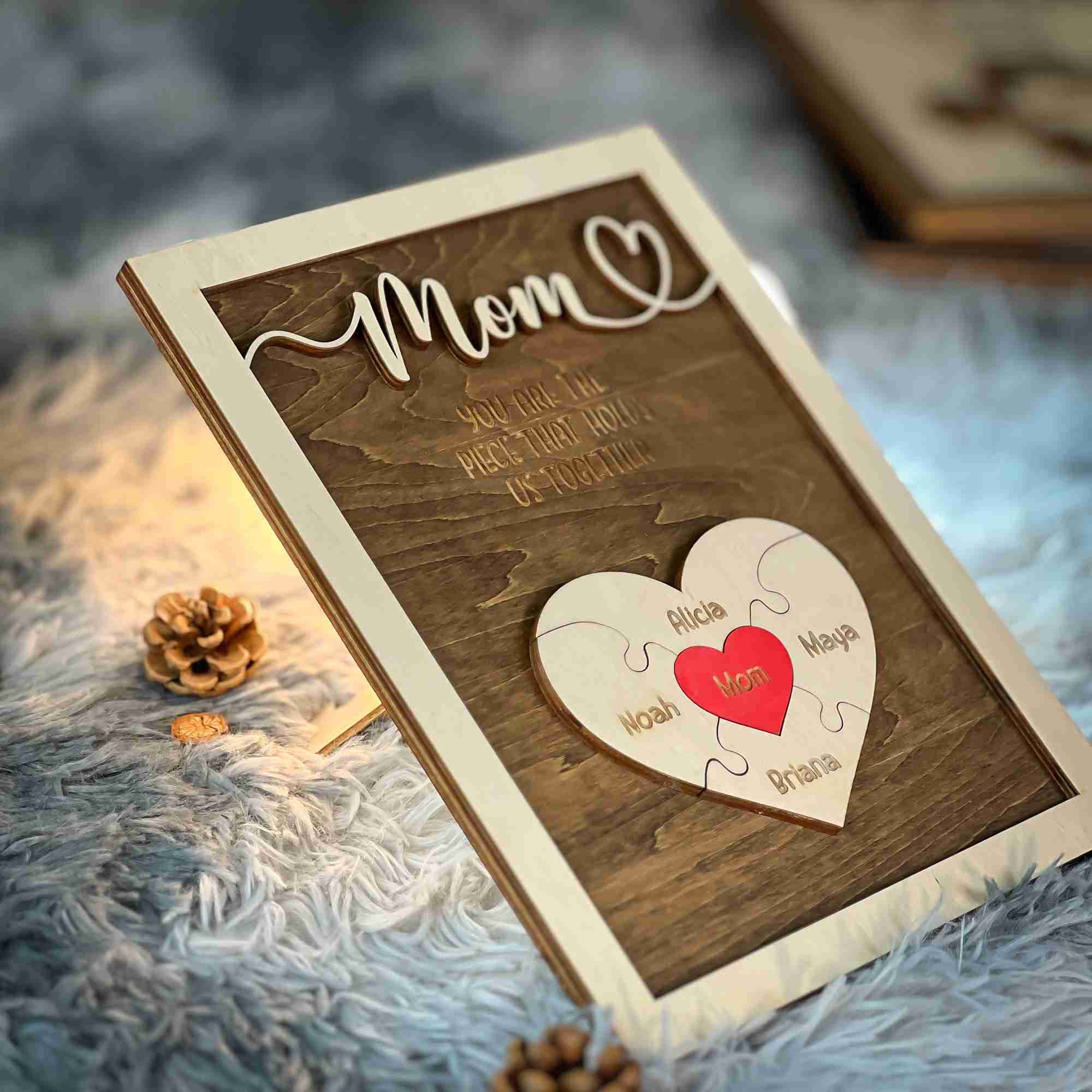 Custom Mothers Day Puzzle, Personalized Mom You Are The Piece That Holds Us Together Puzzle Sign (Customized free)