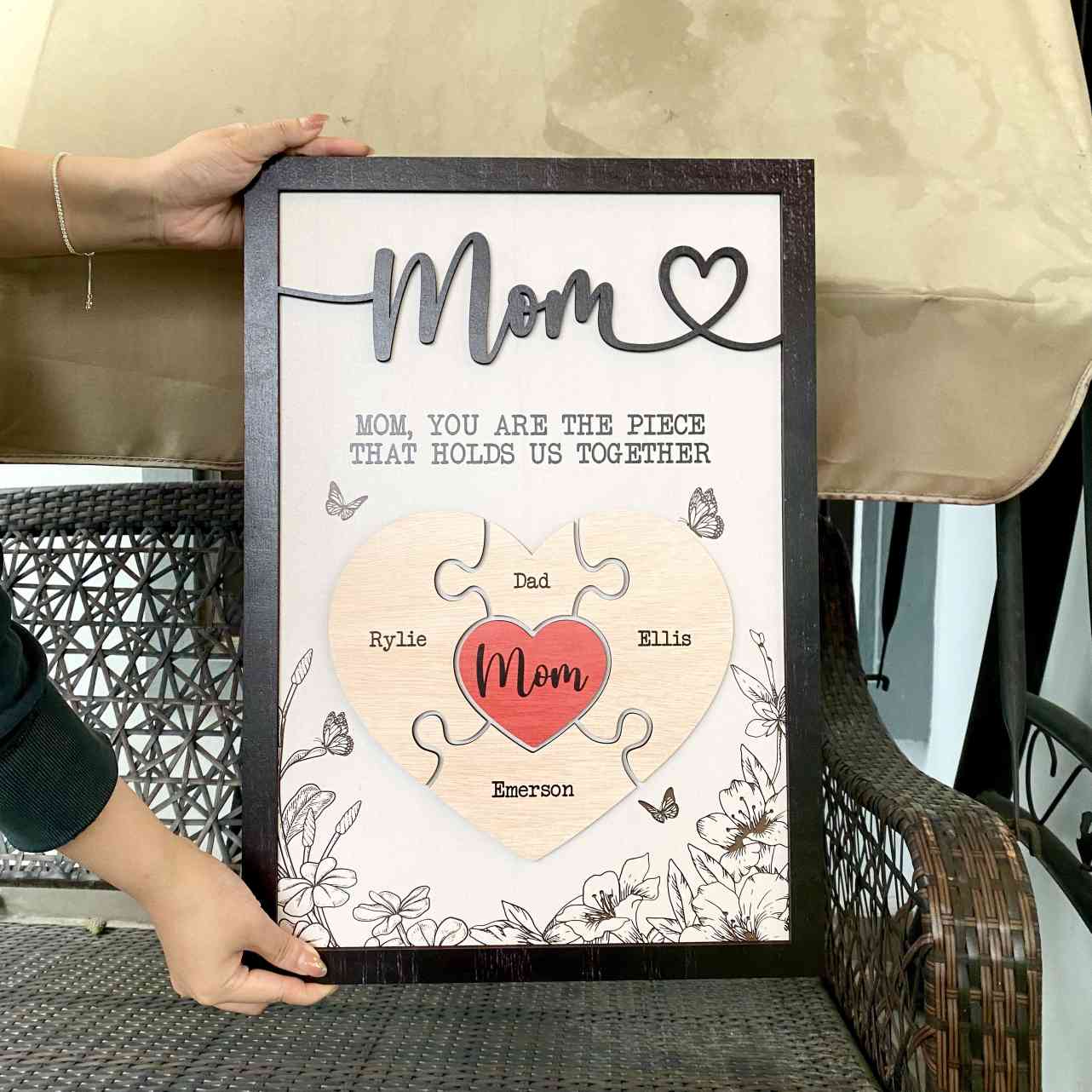 Personalized Mother's Day Puzzle Sign Gift from Kids Husband, Piece That Holds Us Together (Customized free)