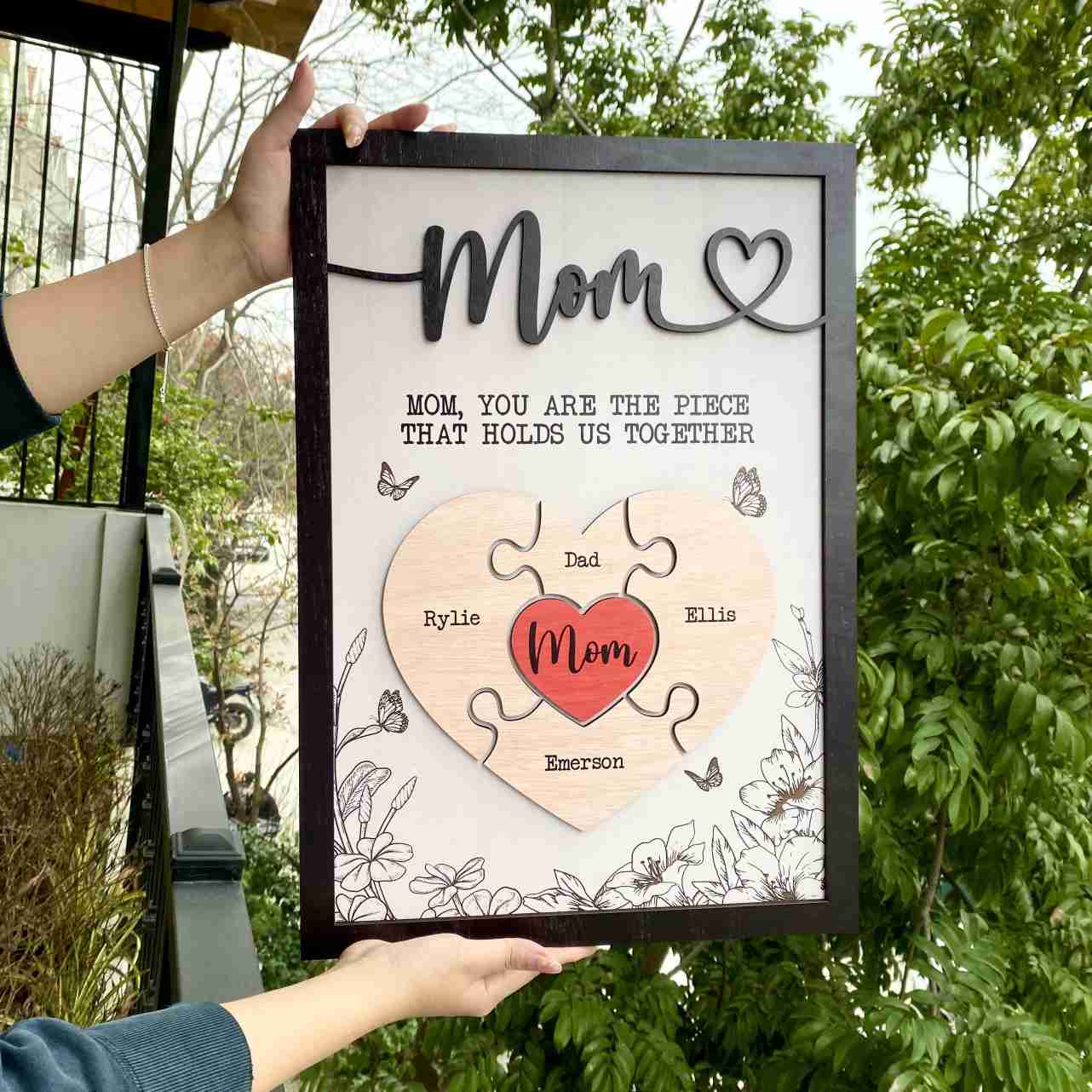 Personalized Mother's Day Puzzle Sign Gift from Kids Husband, Piece That Holds Us Together (Customized free)