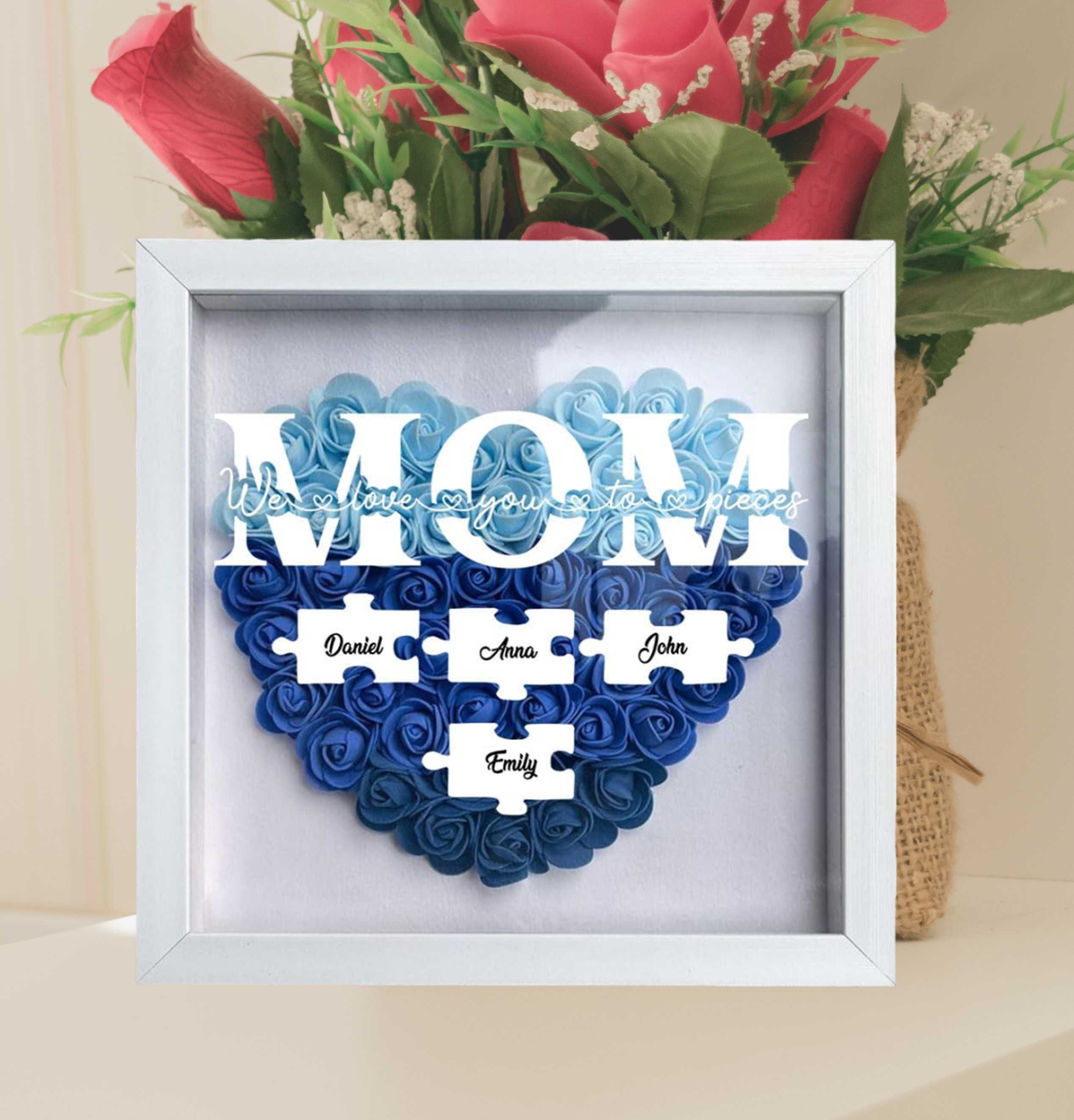 Personalized Flower Shadow box with Names,Custom Frame Gift for Mother's Day (Customized free)