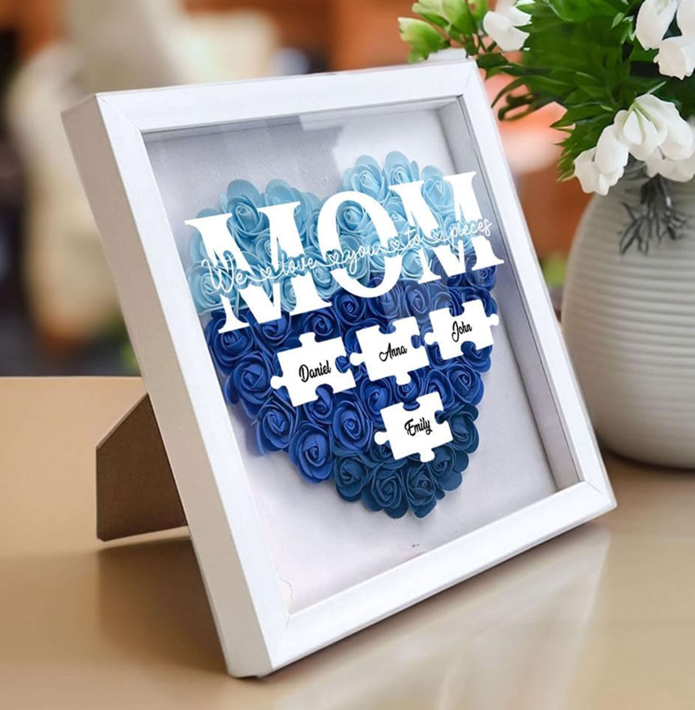 Personalized Flower Shadow box with Names,Custom Frame Gift for Mother's Day (Customized free)